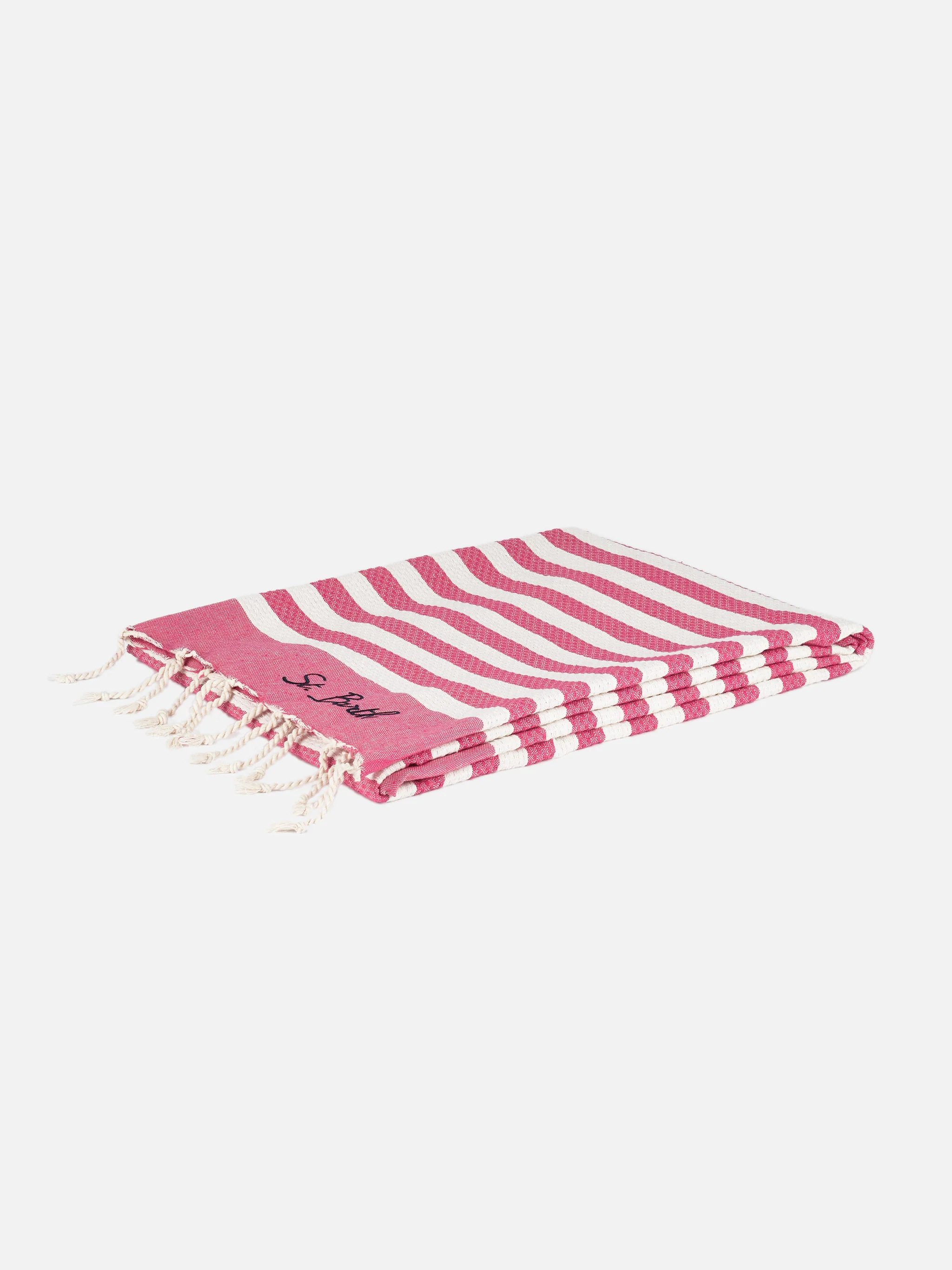 Cotton beach towel Fouta with fuchsia striped print - Image 3