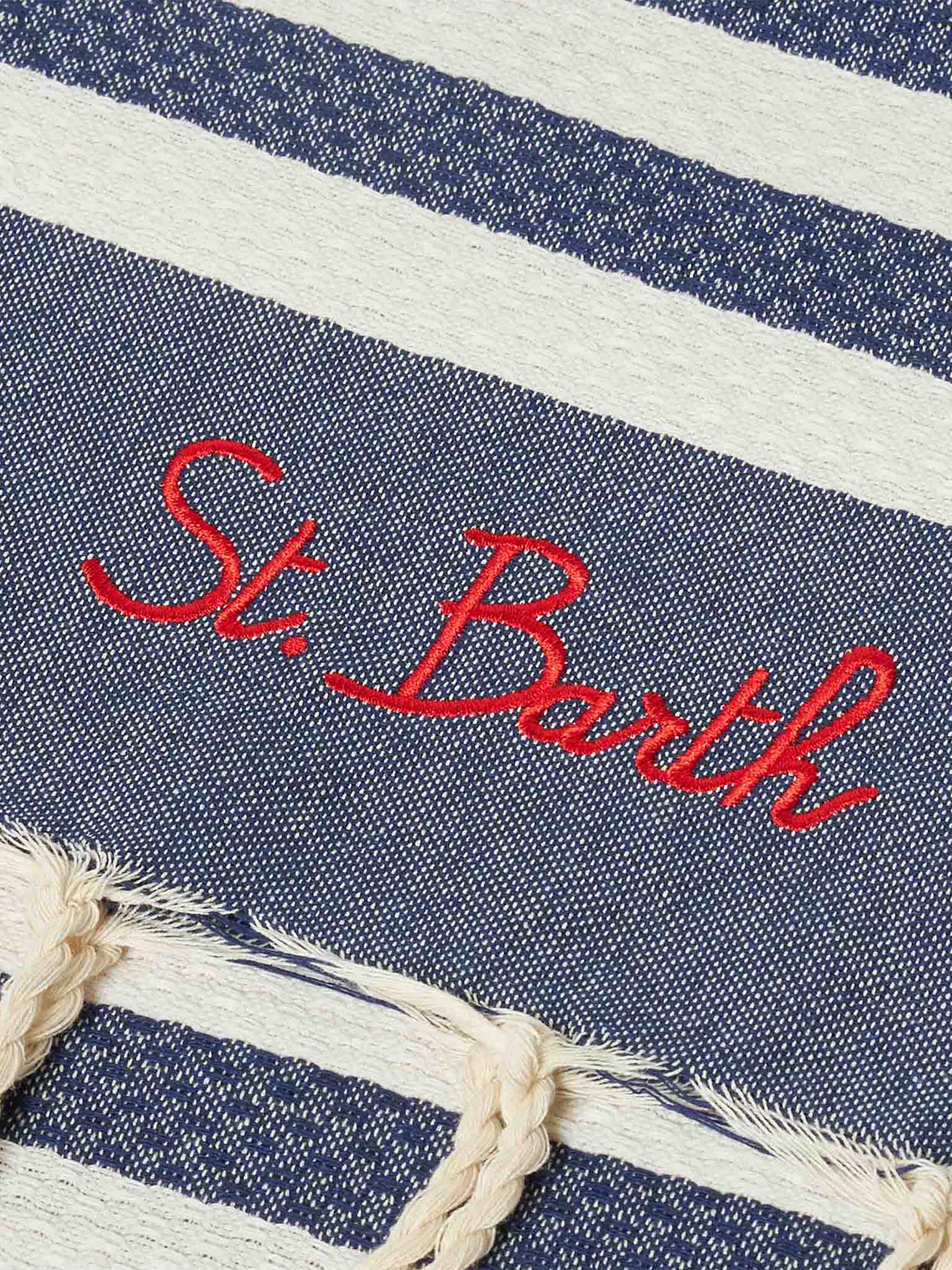 Cotton beach towel Fouta with navy blue striped print - Image 3