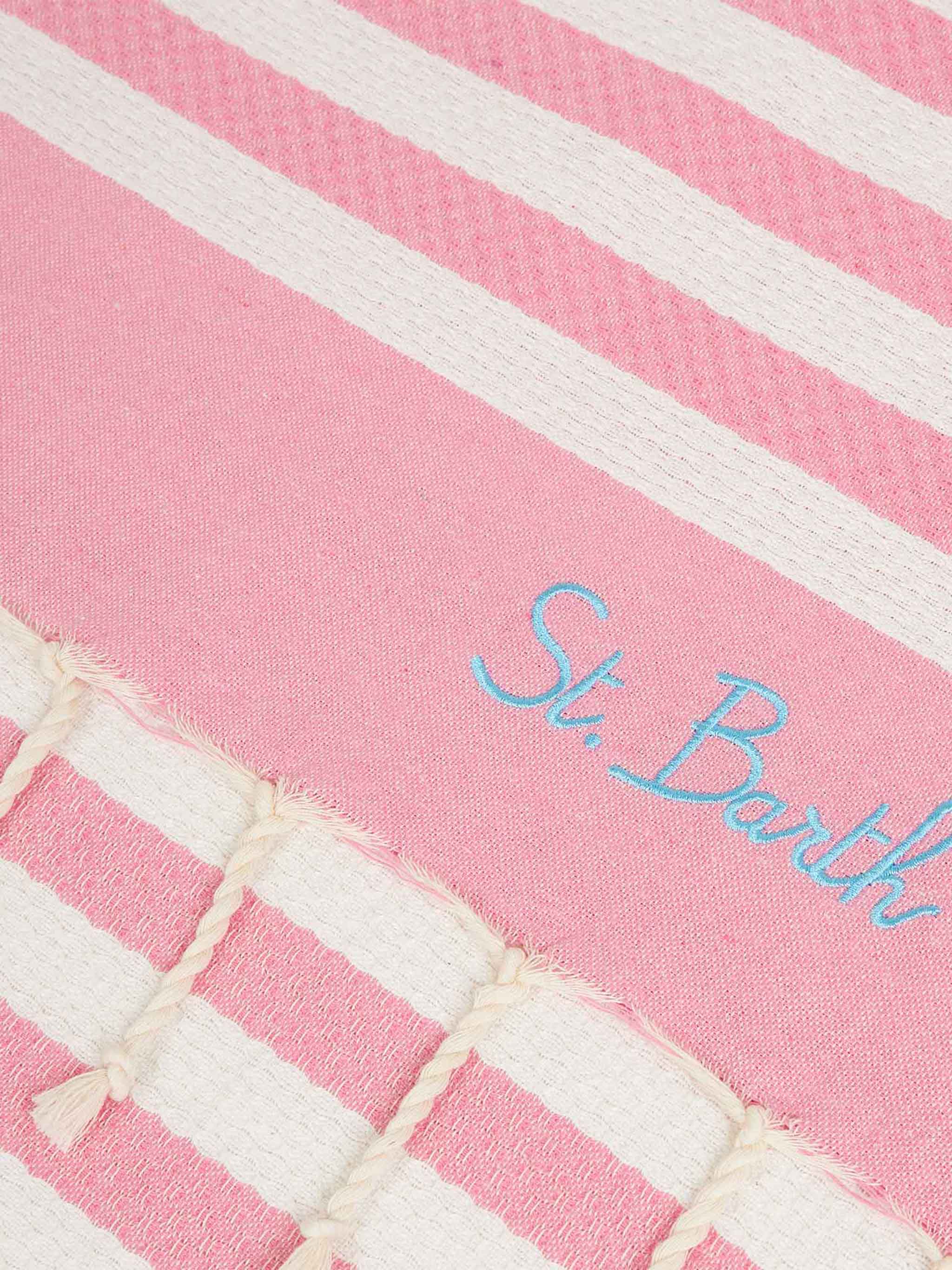 Cotton beach towel Fouta with pink striped print - Image 3