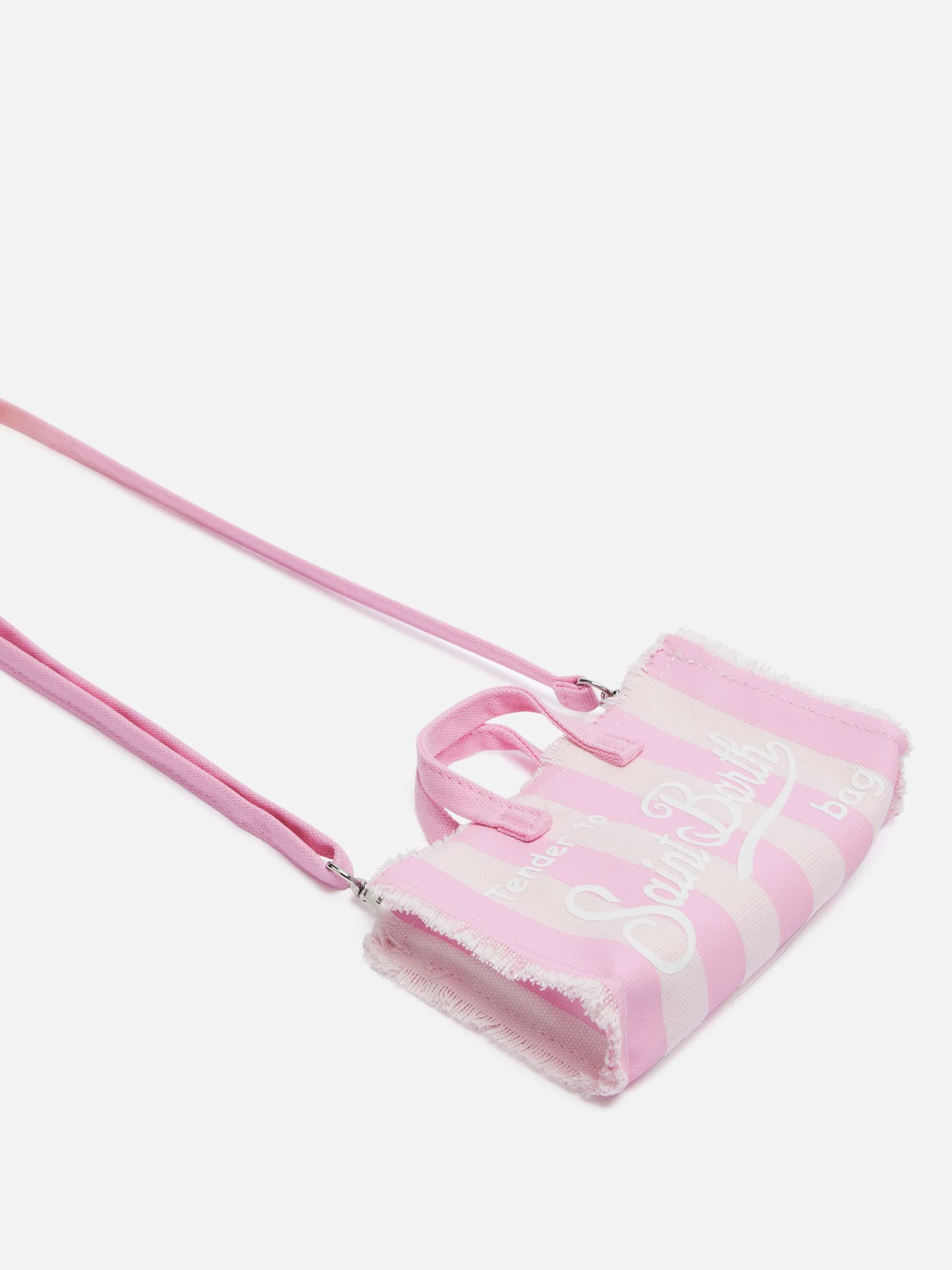 Cotton canvas Phone Bag with pink striped print - Image 3