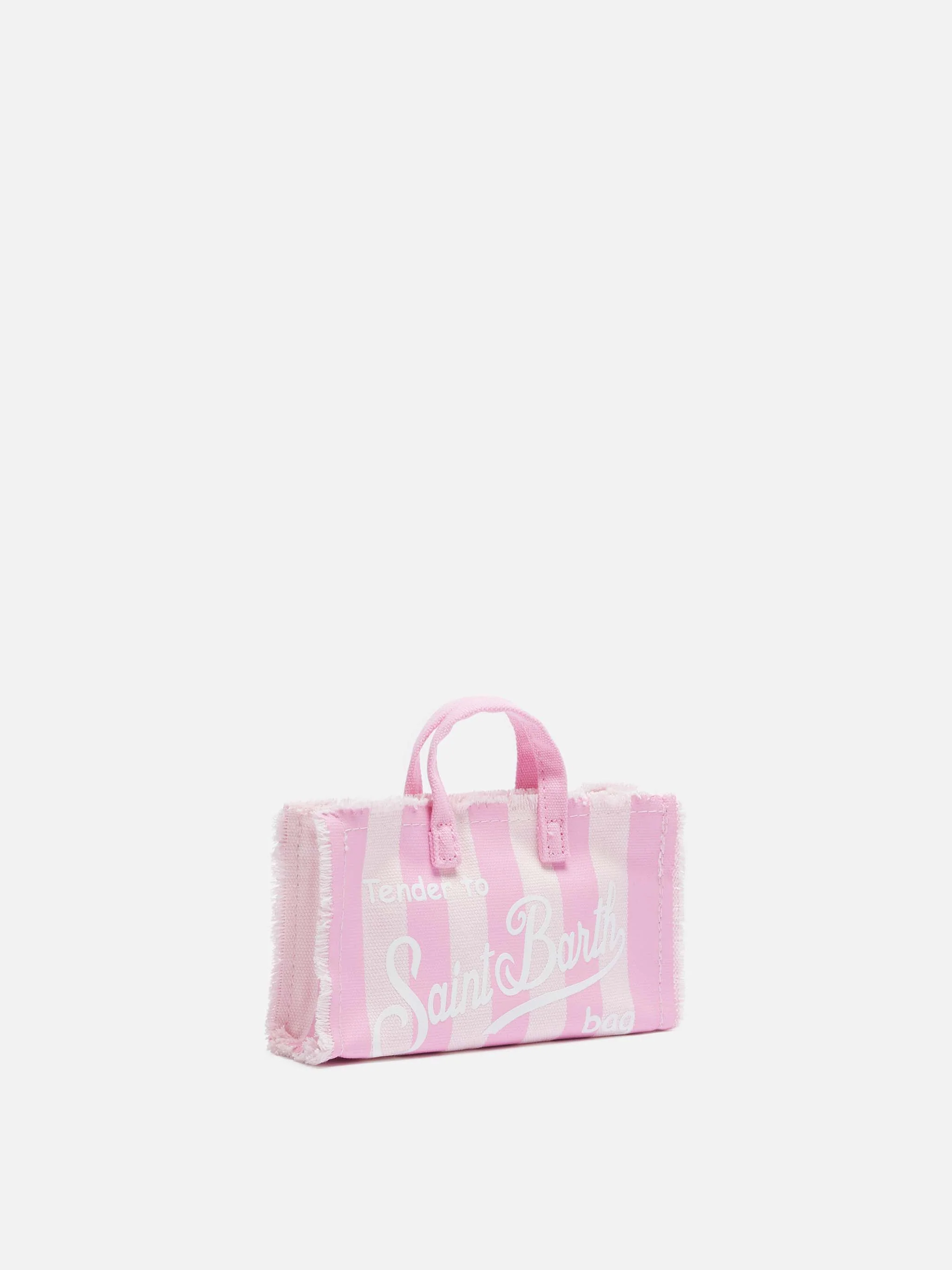 Cotton canvas Phone Bag with pink striped print - Image 4