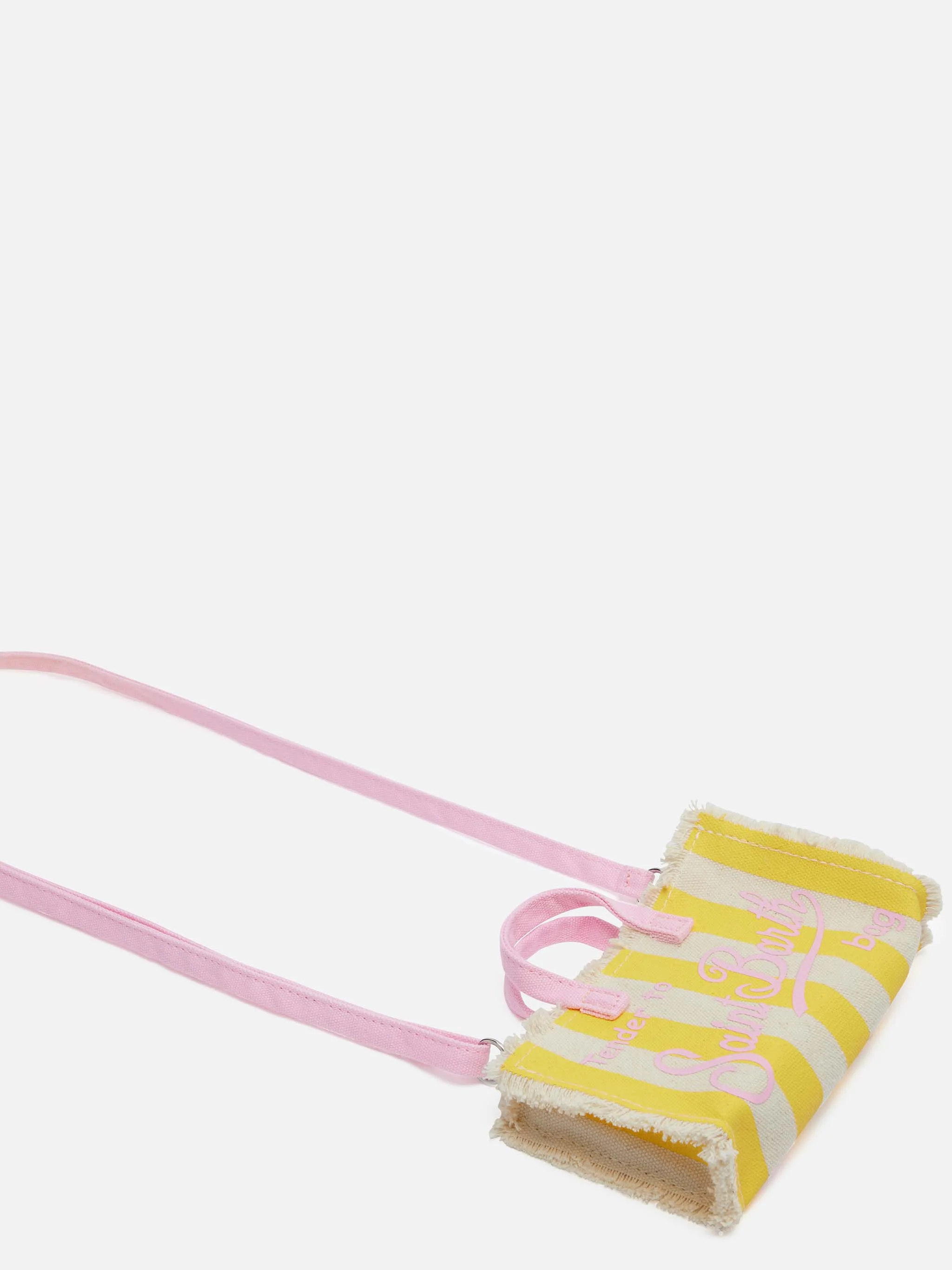 Cotton canvas Phone Bag with yellow striped print - Image 3