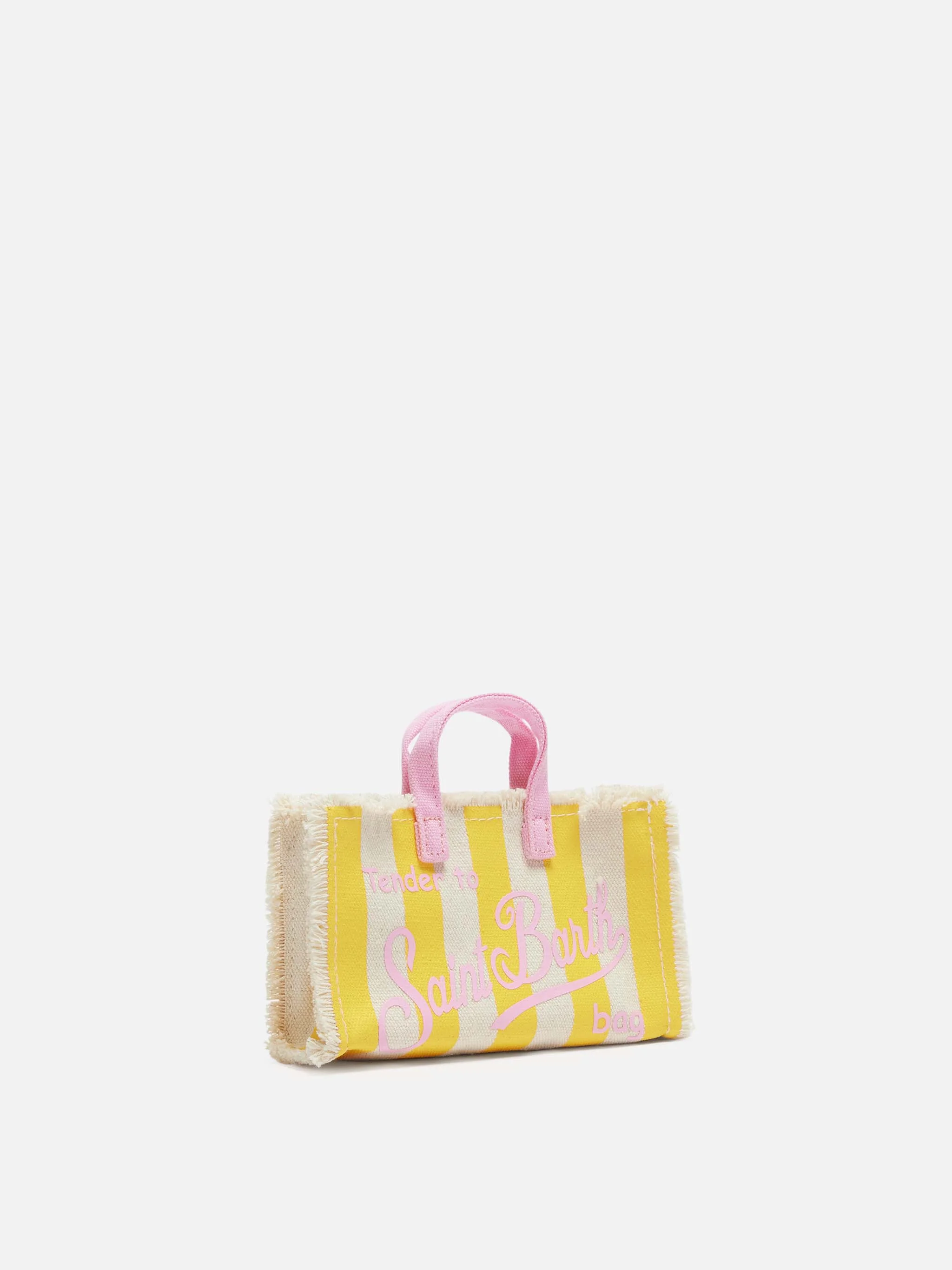 Cotton canvas Phone Bag with yellow striped print - Image 4