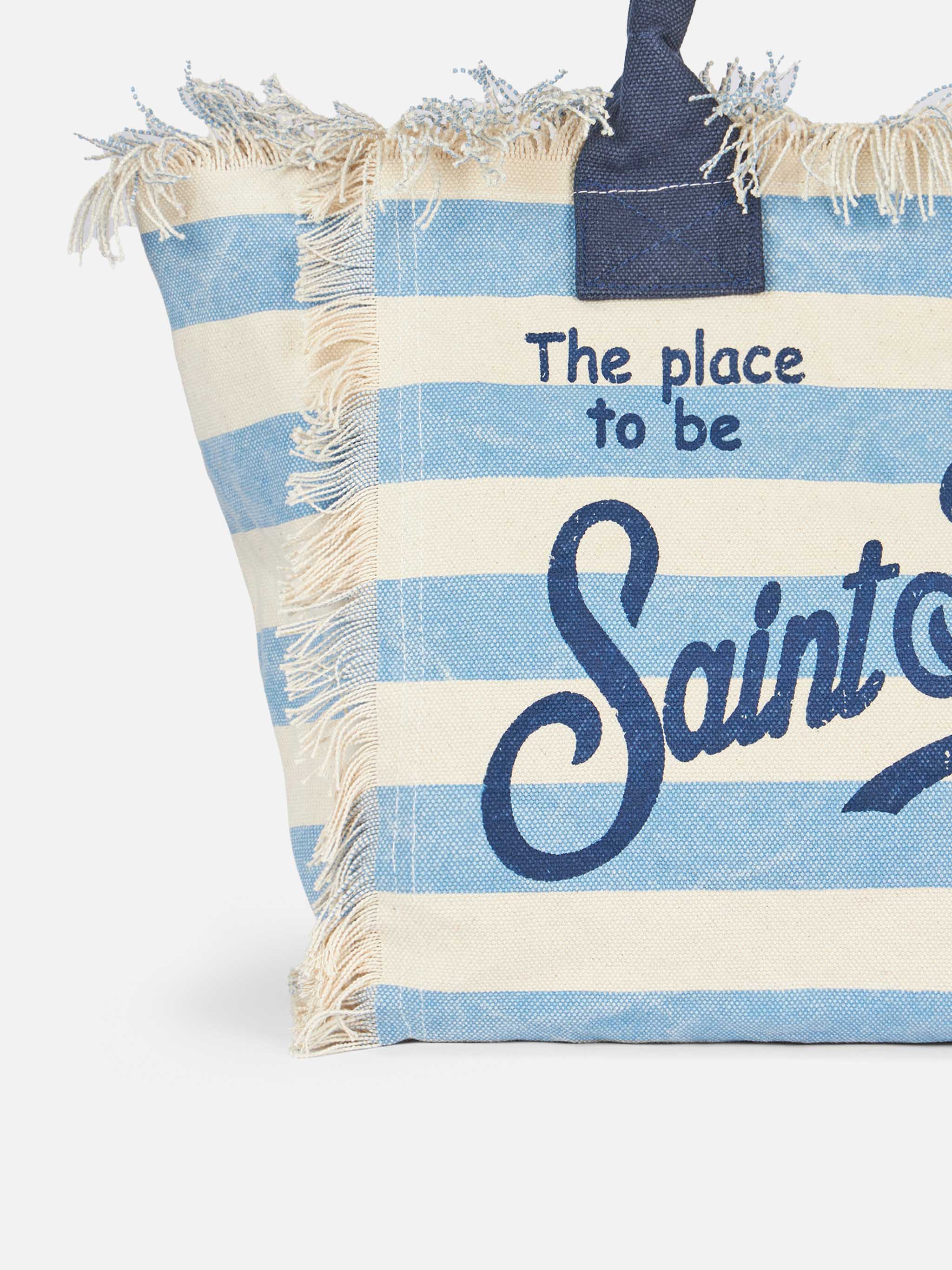 Cotton canvas Vanity tote bag with light blue striped print - Image 3