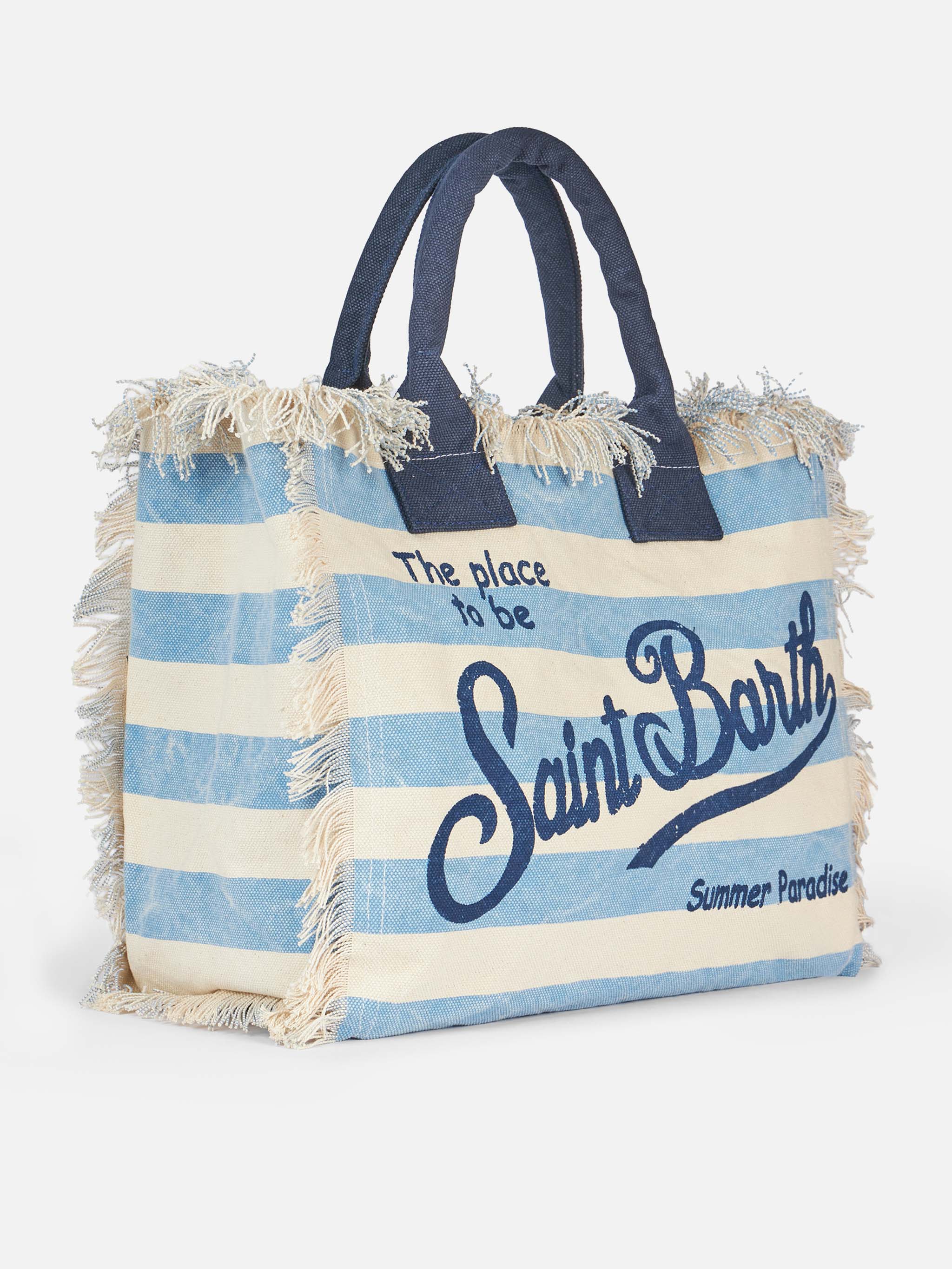 Cotton canvas Vanity tote bag with light blue striped print - Image 4