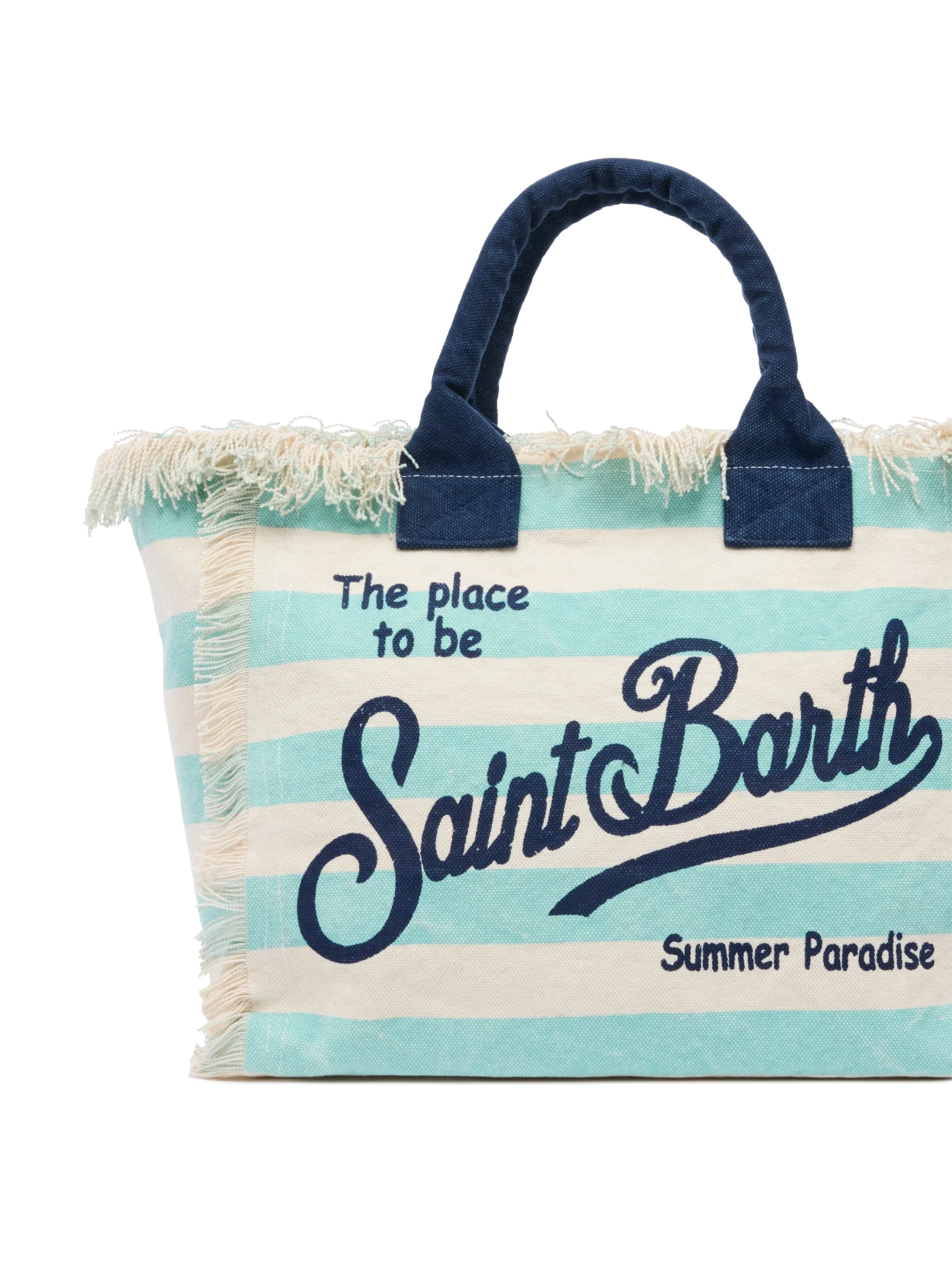 Cotton canvas Vanity tote bag with water green striped print - Image 3