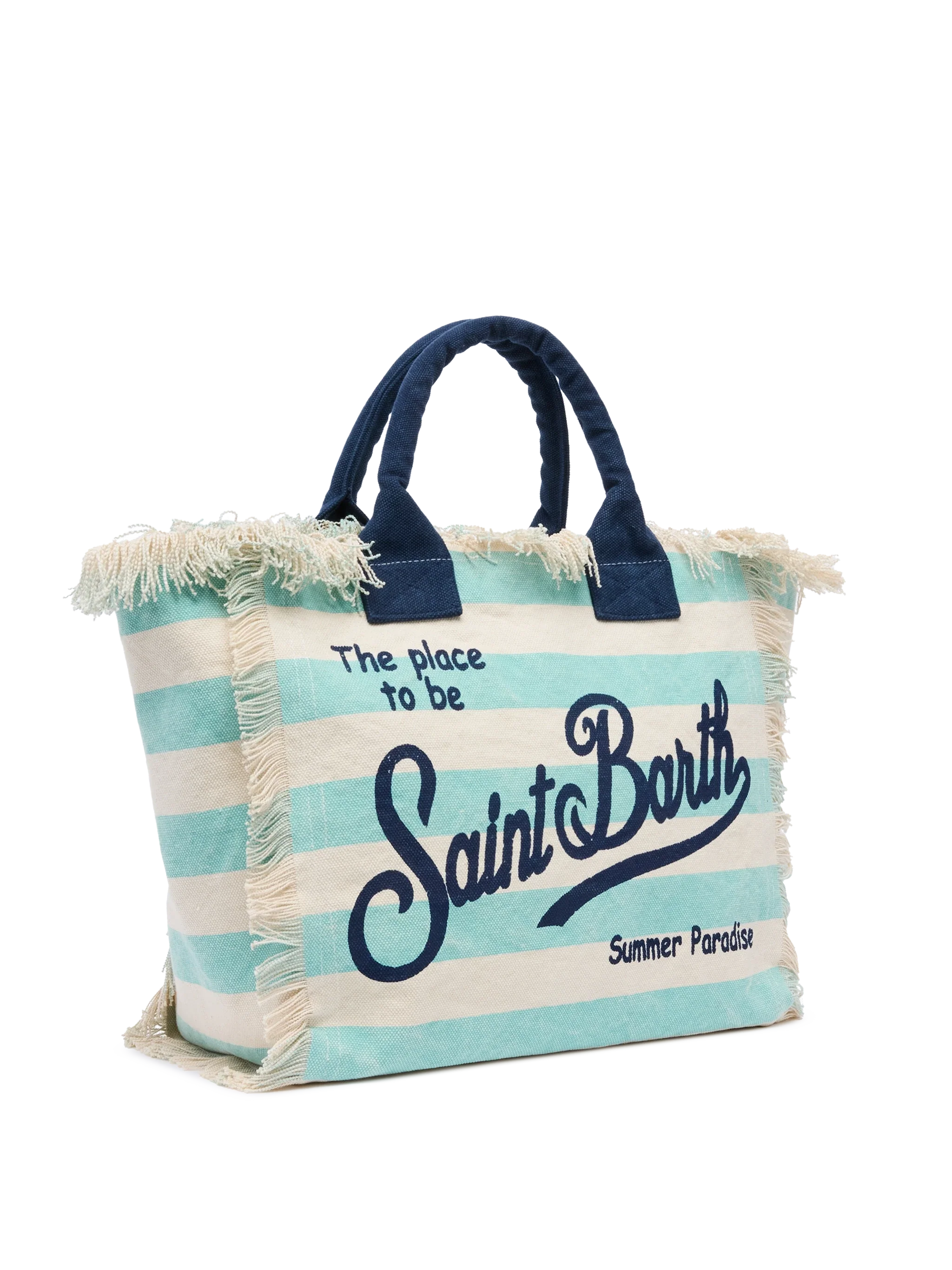 Cotton canvas Vanity tote bag with water green striped print - Image 4