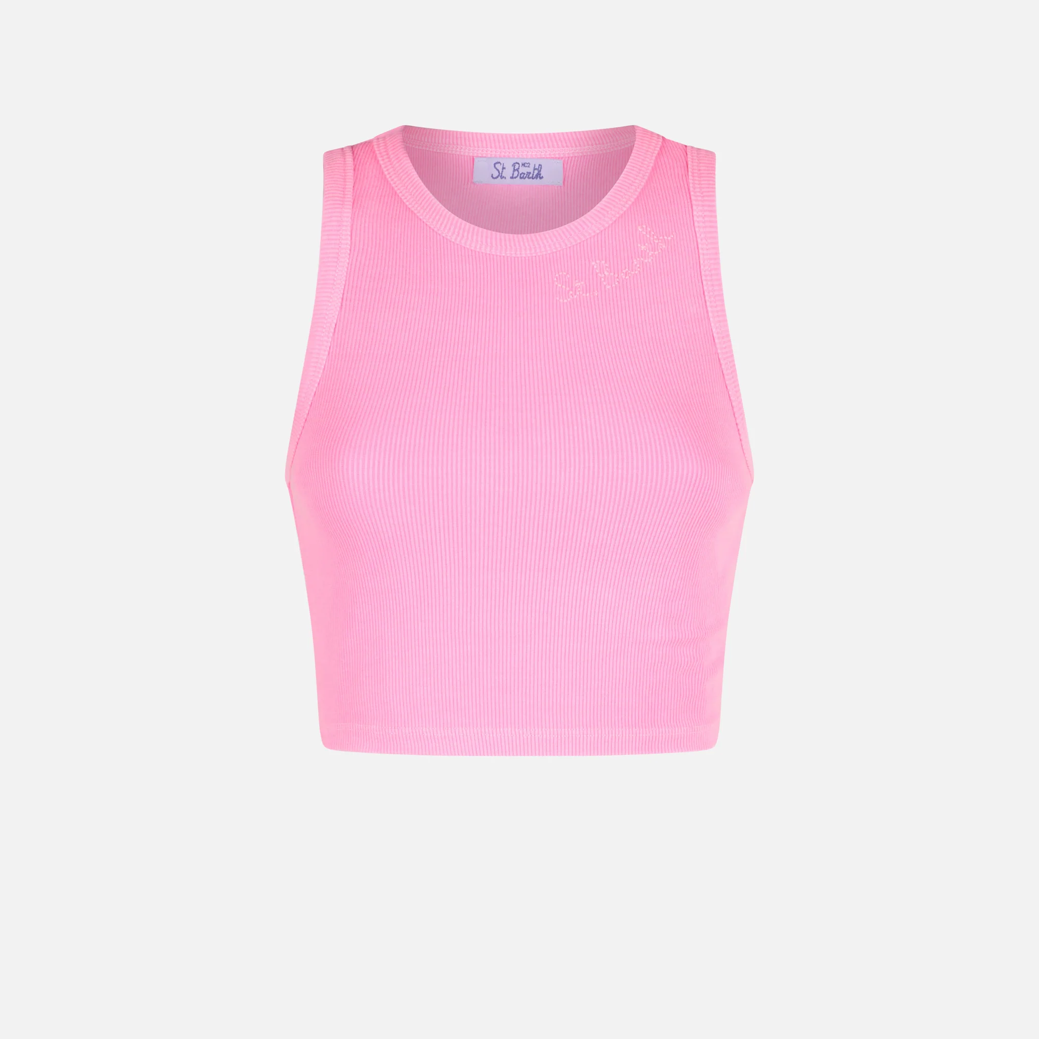 Cotton crop tank top with St. Barth embroidery - Image 4