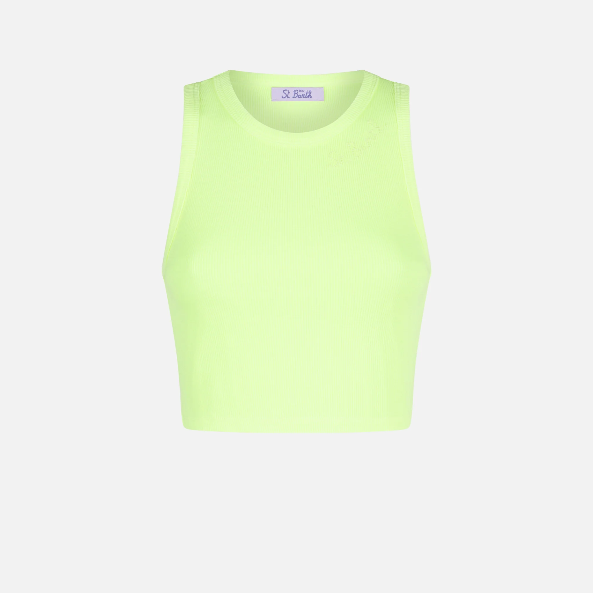 Cotton crop tank top with St. Barth embroidery - Image 4