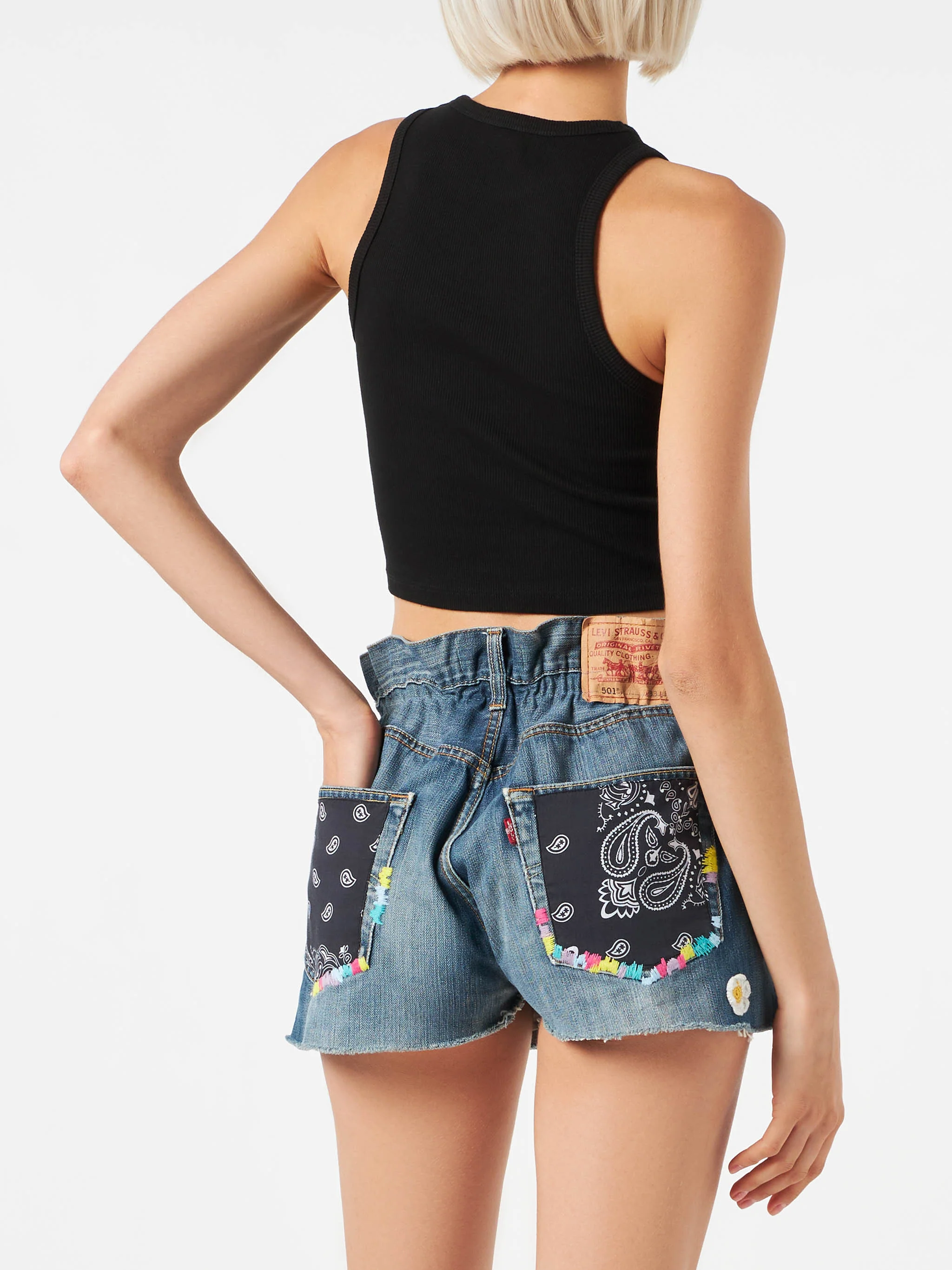Cotton crop tank top with St. Barth embroidery - Image 3