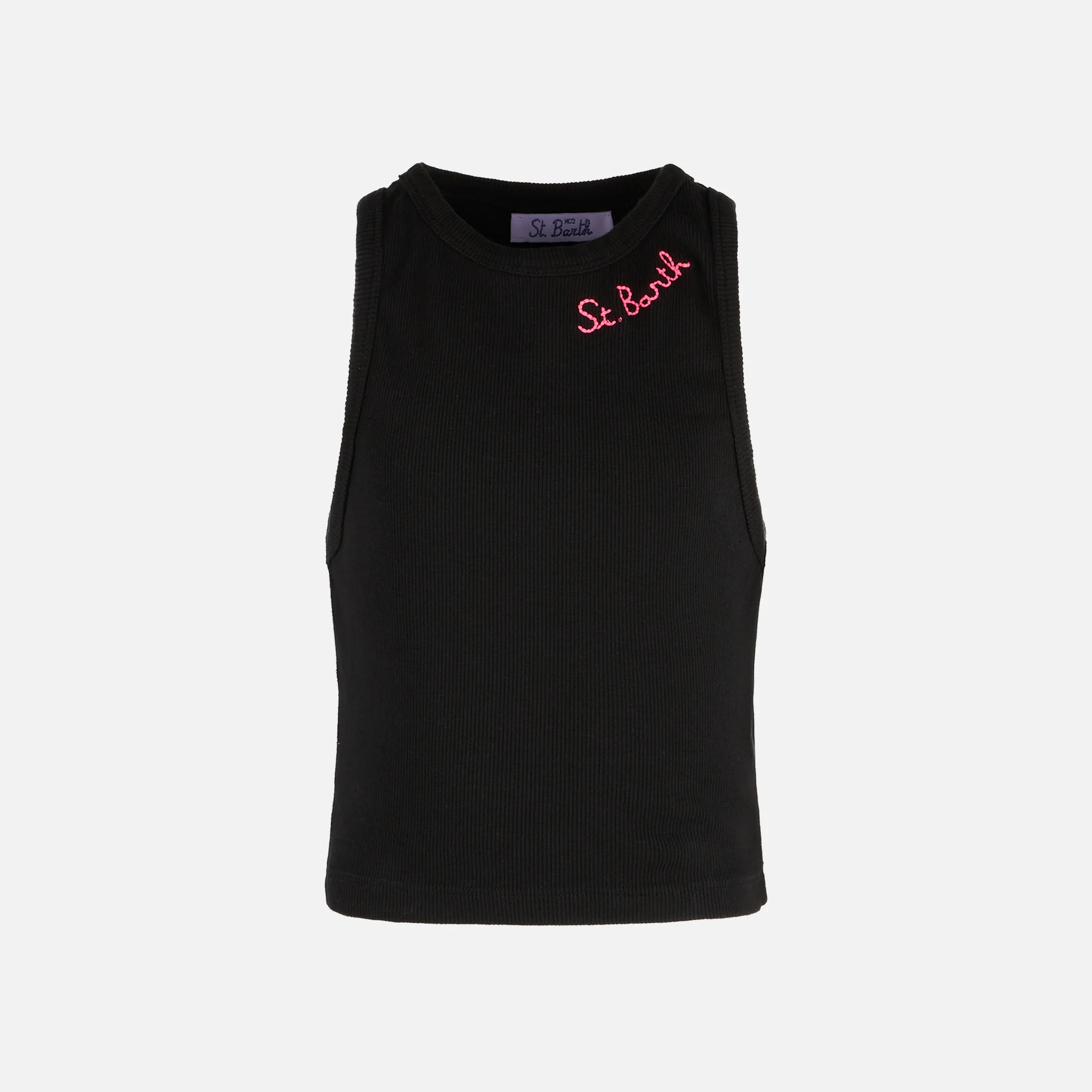 Cotton crop tank top with St. Barth embroidery - Image 4