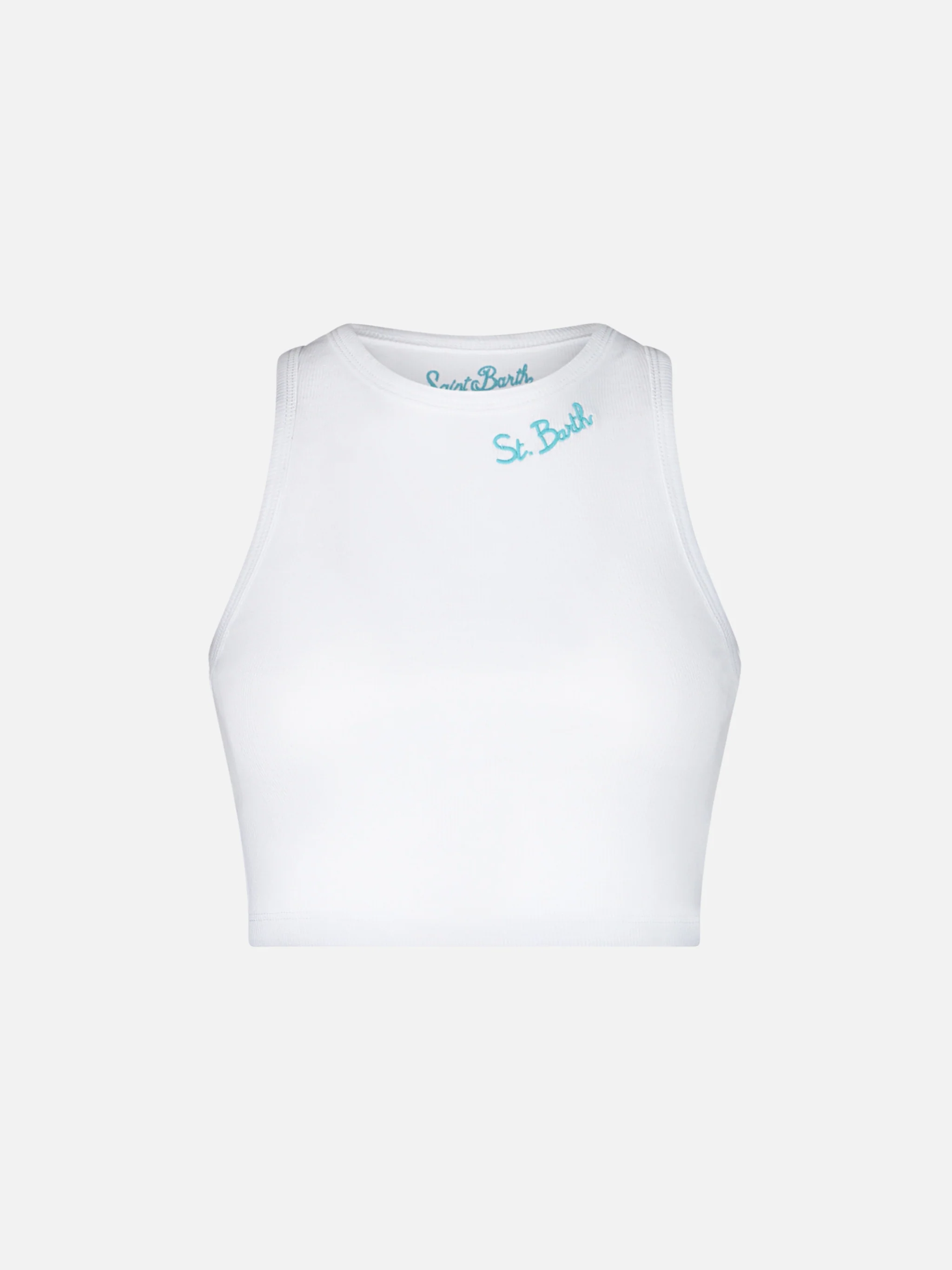Cotton crop tank top with St. Barth embroidery | MELISSA SATTA SPECIAL EDITION - Image 4