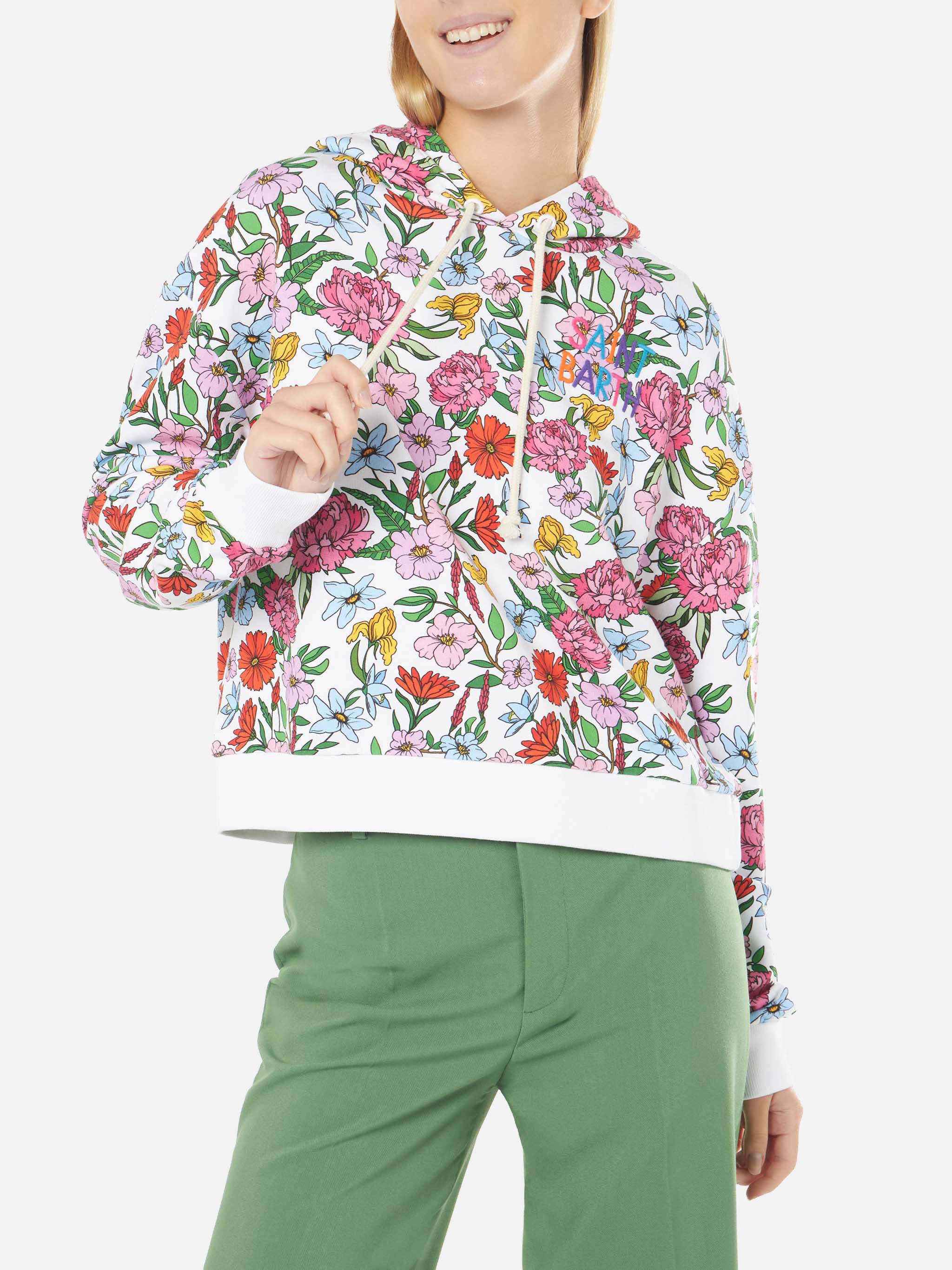 Cotton hoodie with flower print - Image 2