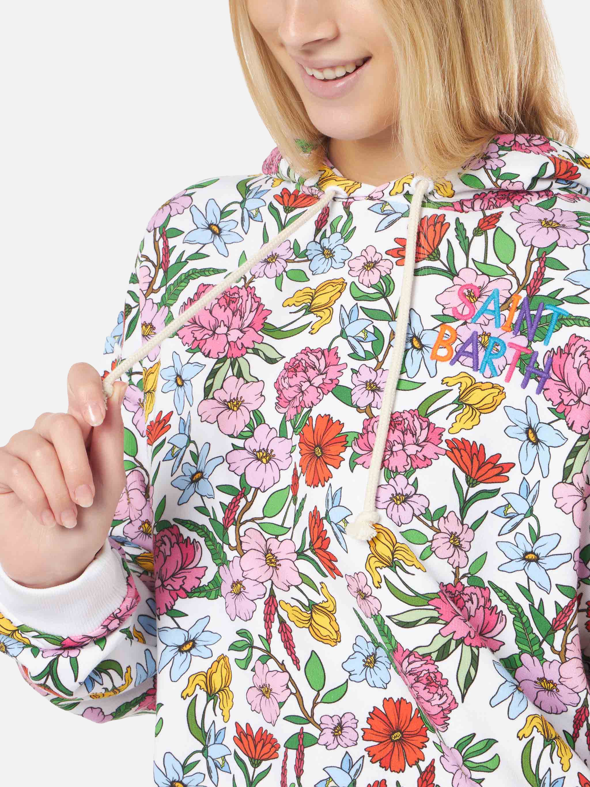 Cotton hoodie with flower print - Image 3