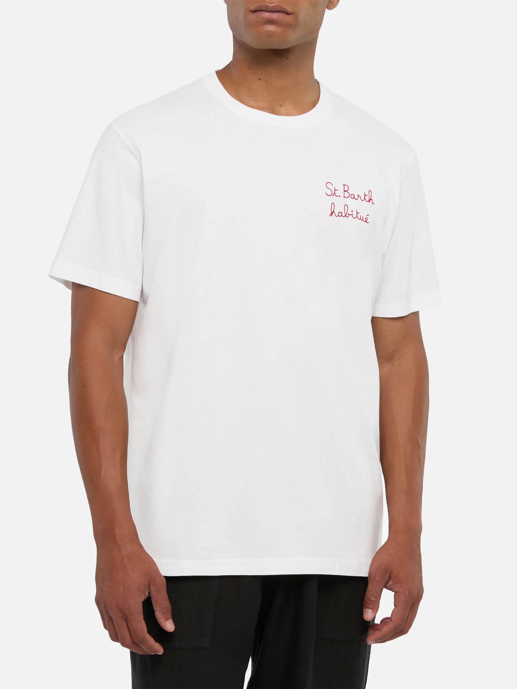 Cotton jersey t-shirt Portofino with St. Barth habituè embroidery - Image 3