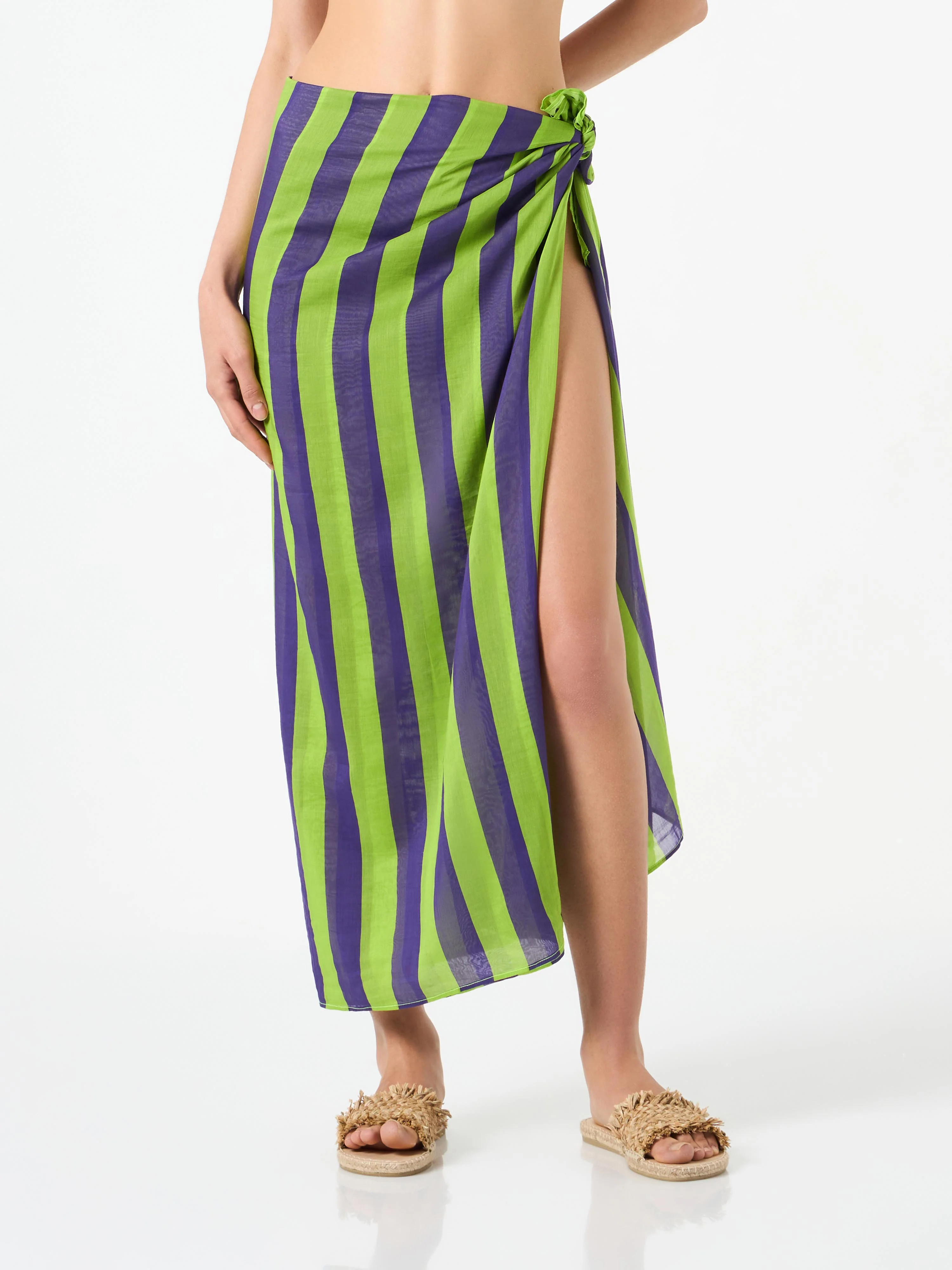 Cotton pareo with striped print