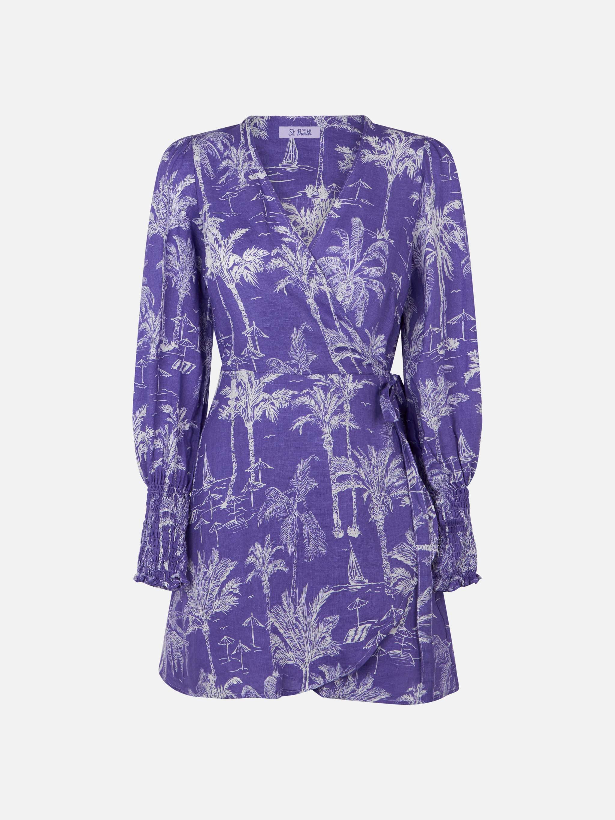 Linen short dress Brilly with toile de jouy print - Image 4