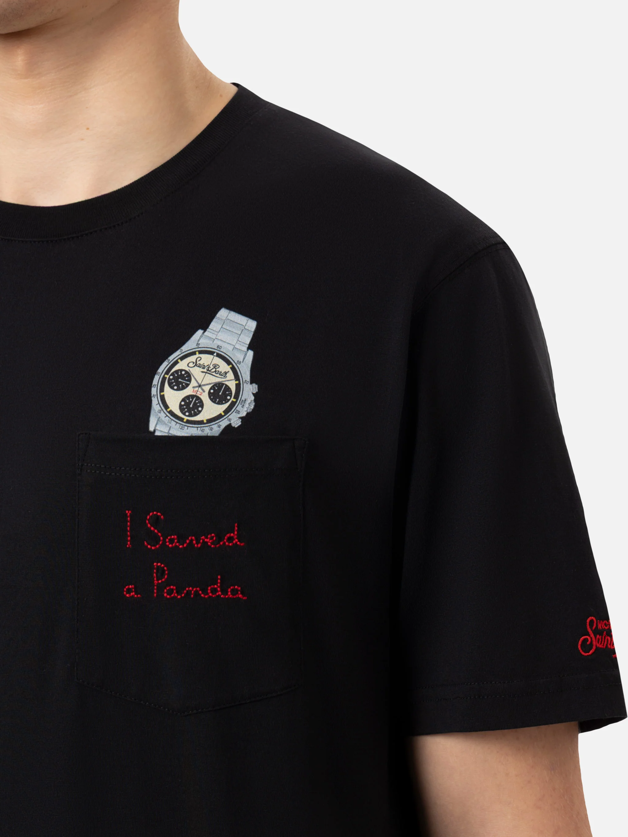 Cotton t-shirt Austin with embroidery and watch print - Image 2