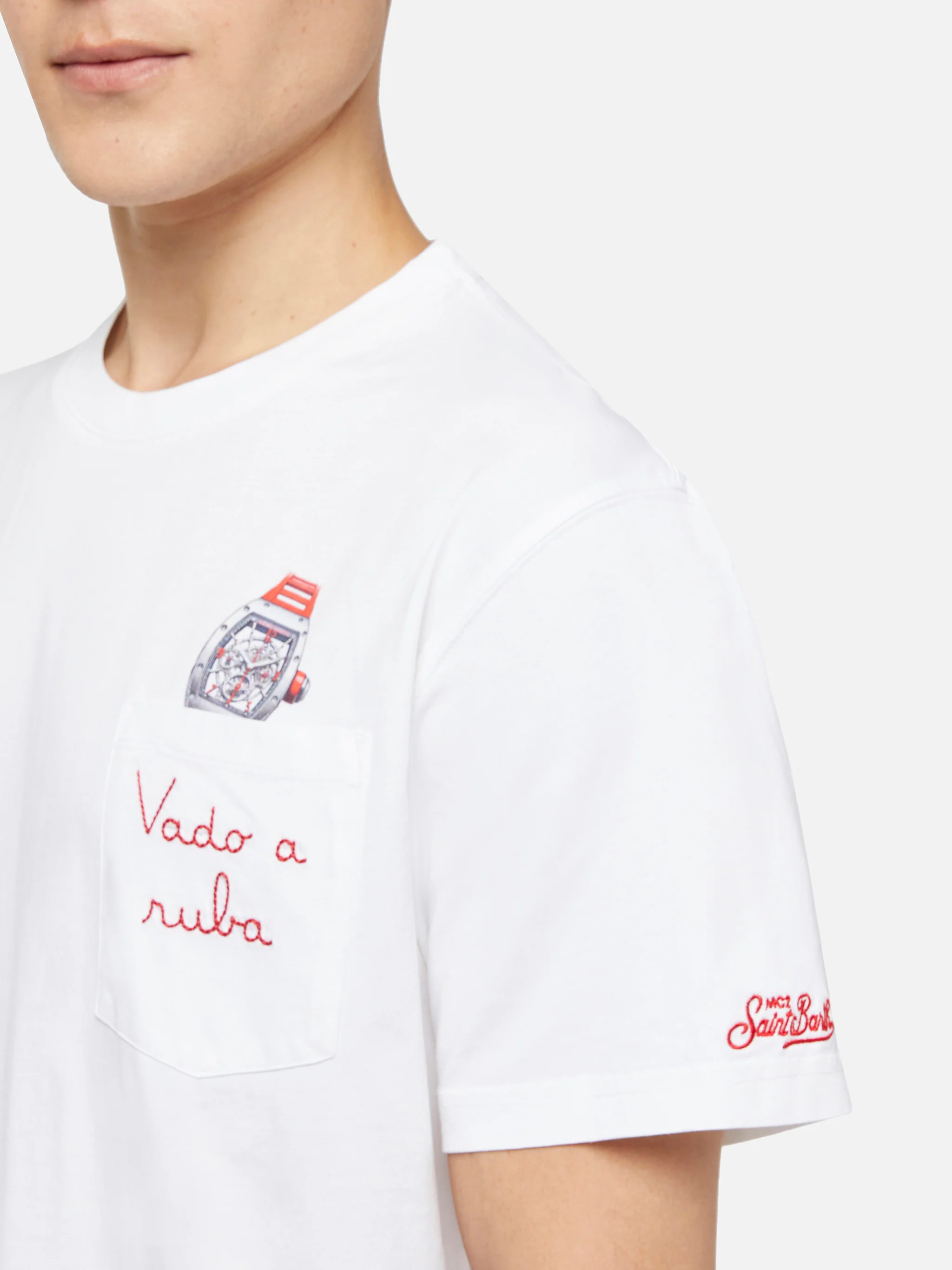 Cotton t-shirt Austin with embroidery and watch print - Image 2