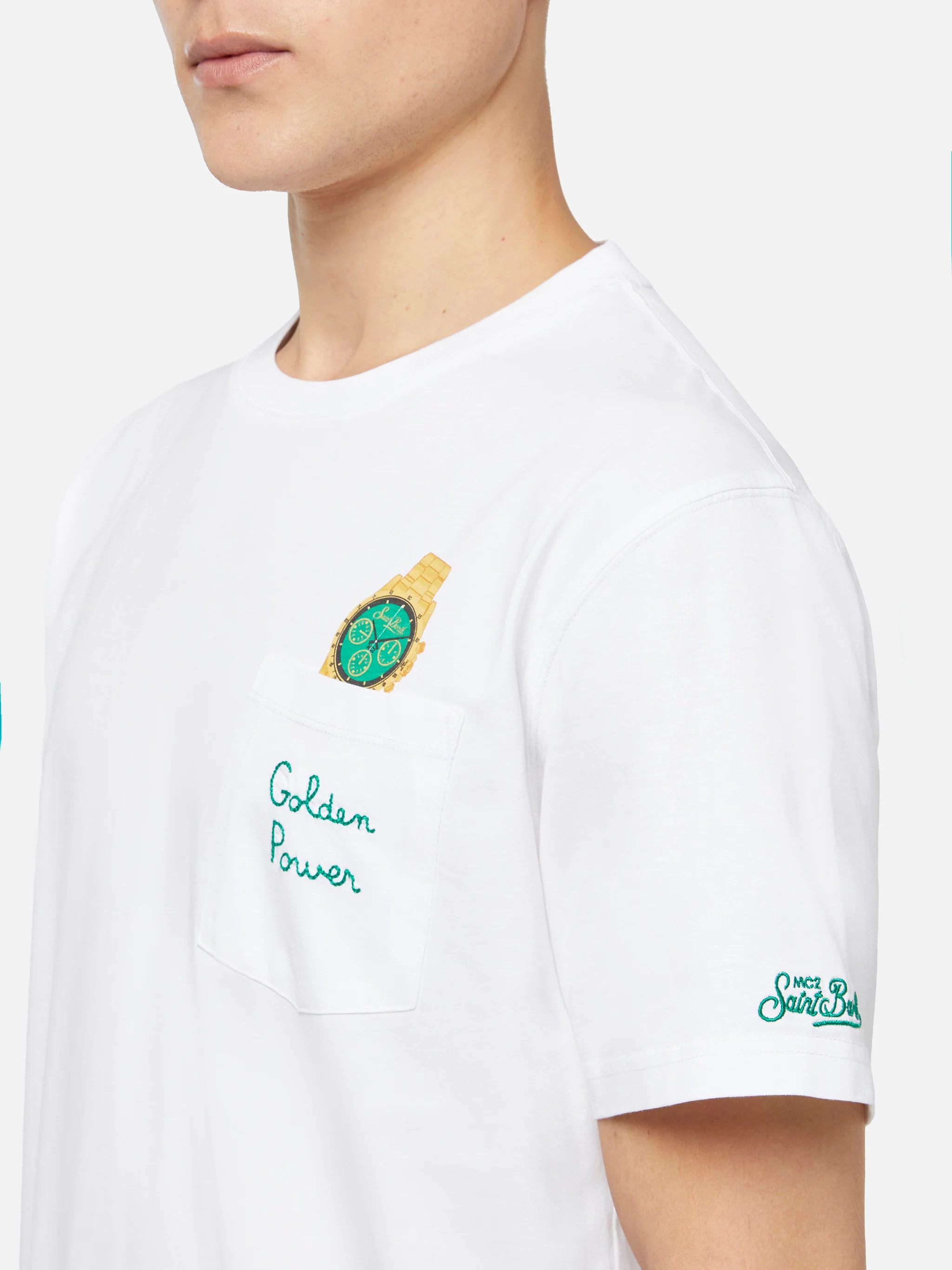 Cotton t-shirt Austin with embroidery and watch print - Image 2