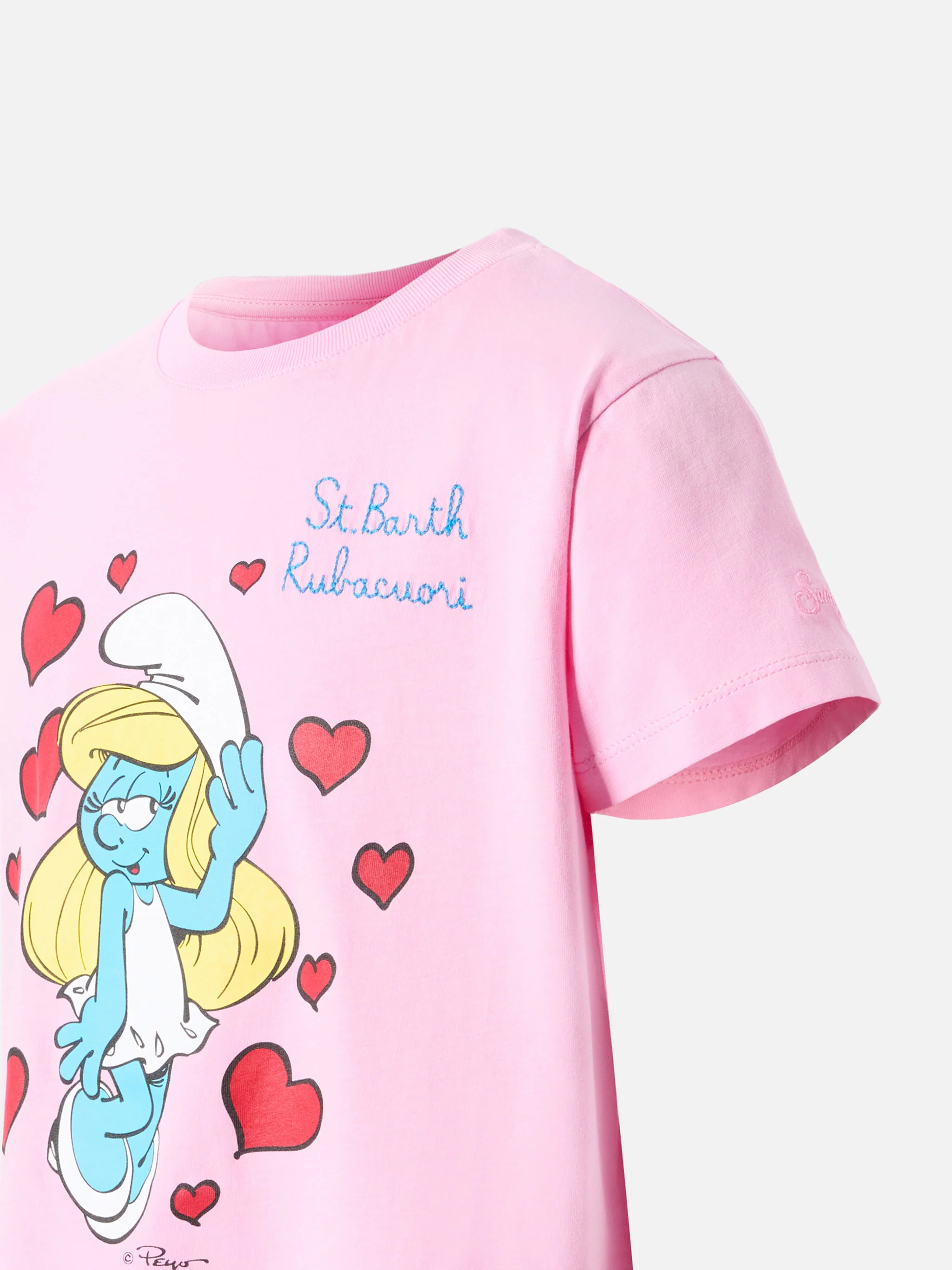 Cotton t-shirt Emma with Smurfette print and St. Barth Rubacuori embroidery - Image 3