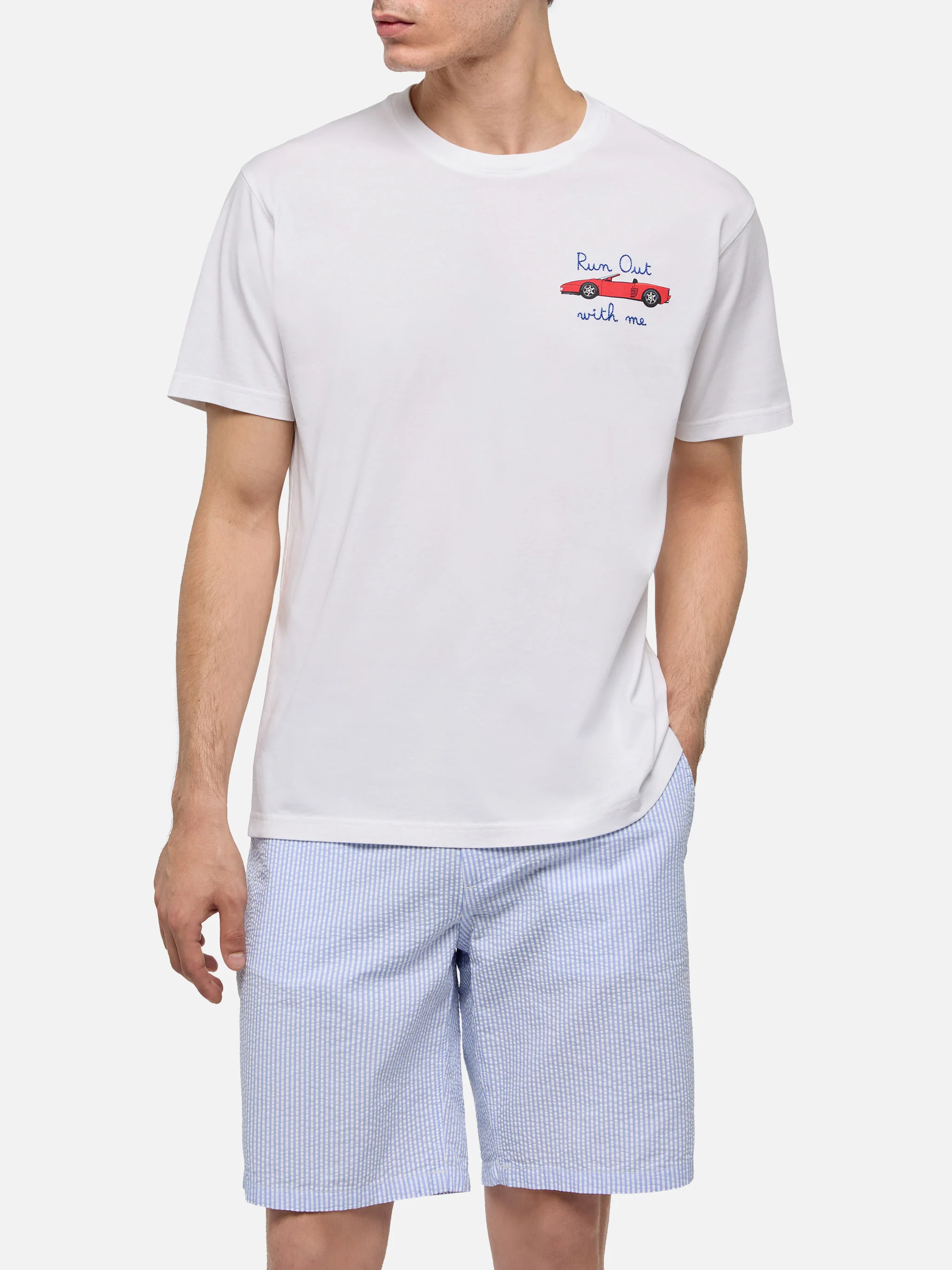 T-shirt with car print and Run out with me embroidery - Image 3