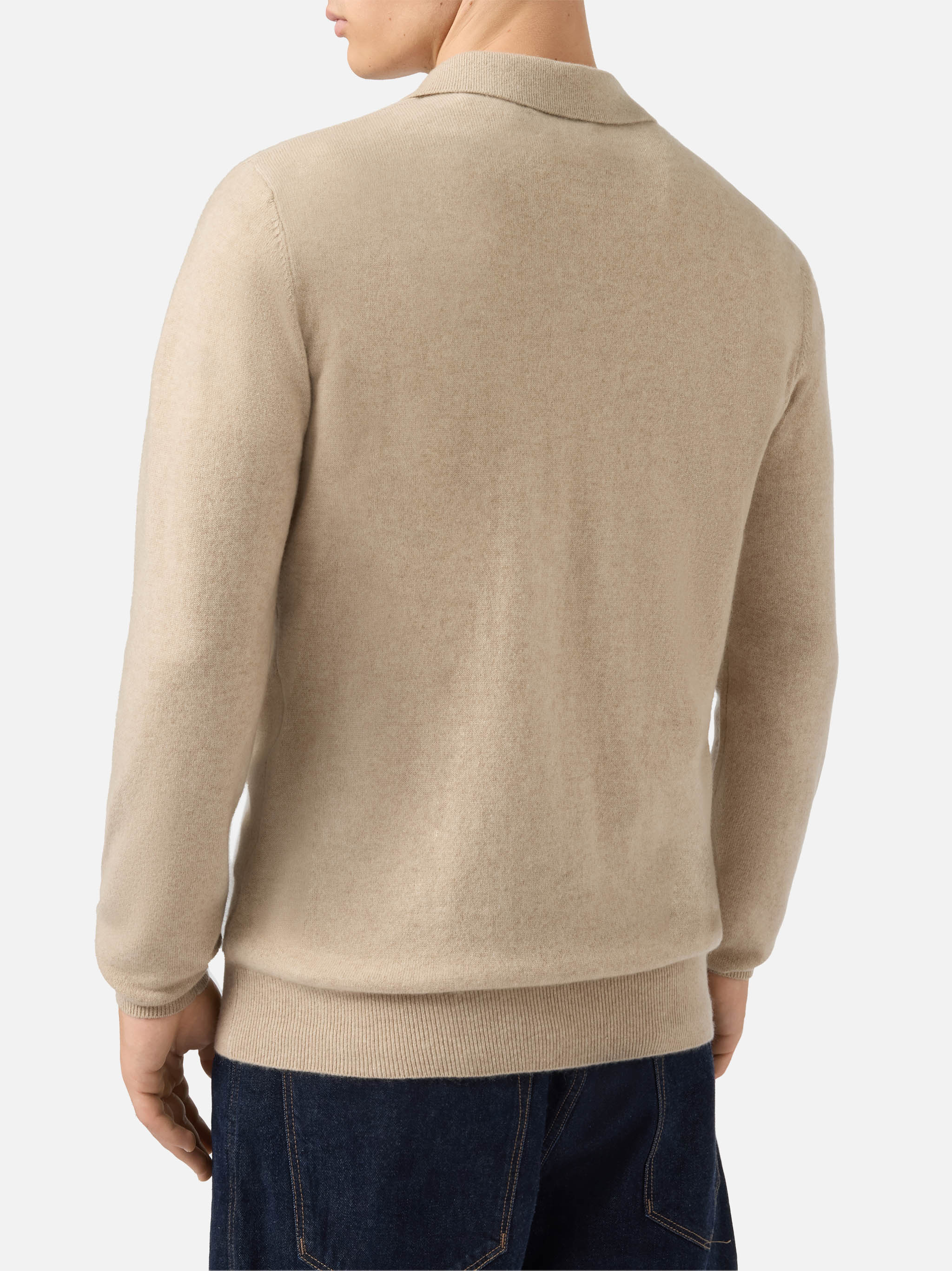 Covent cashmere knit polo in beige - Image 3