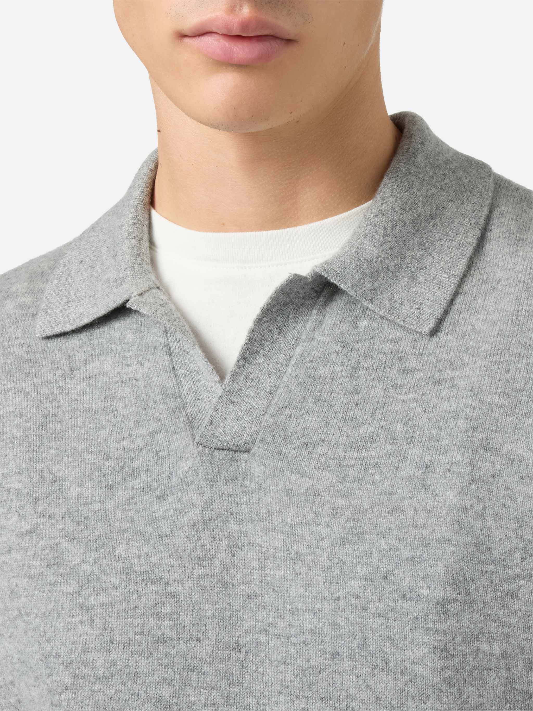 Covent cashmere knit polo in melange grey - Image 2