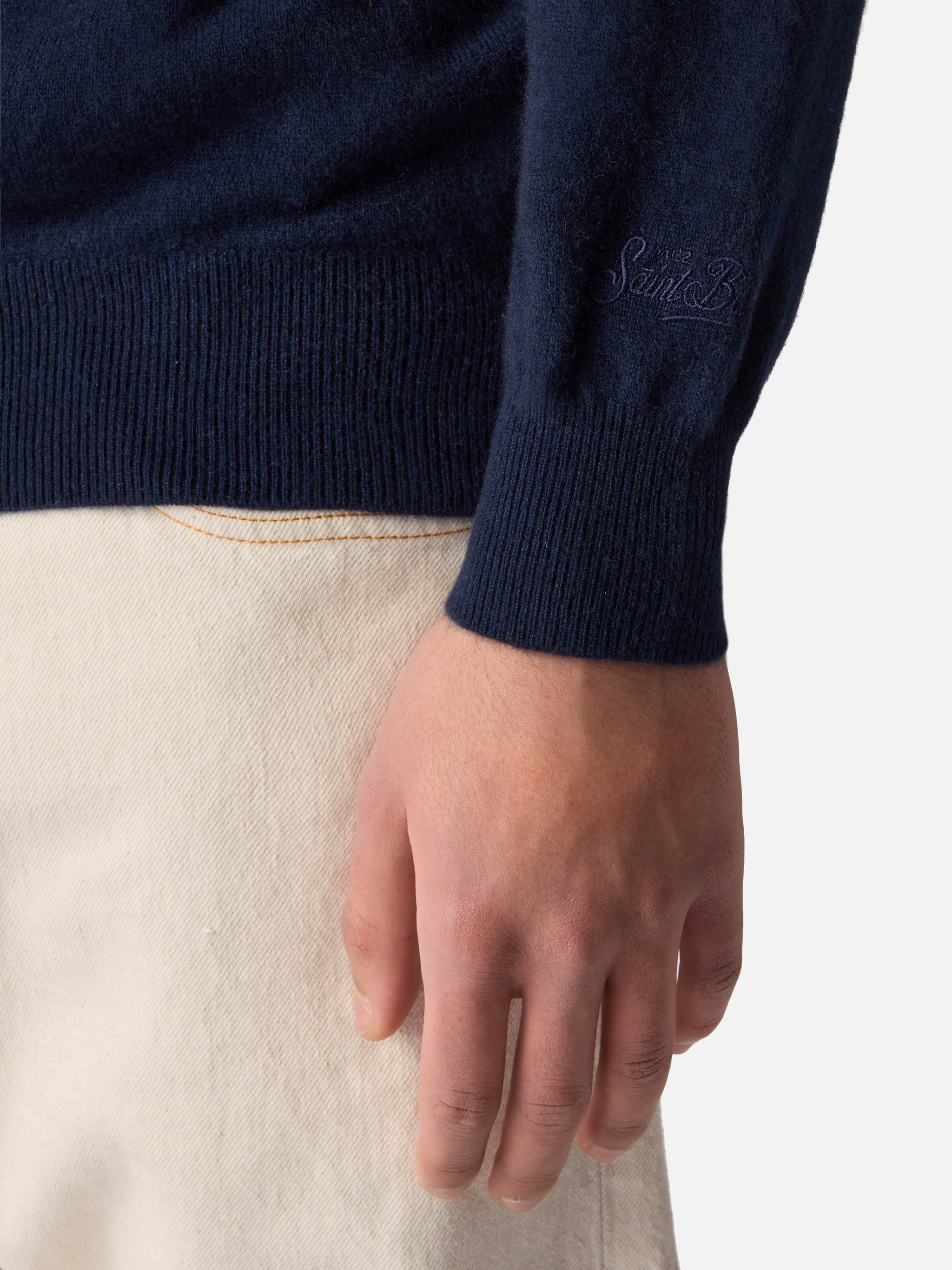 Covent cashmere knit polo in night blue - Image 4