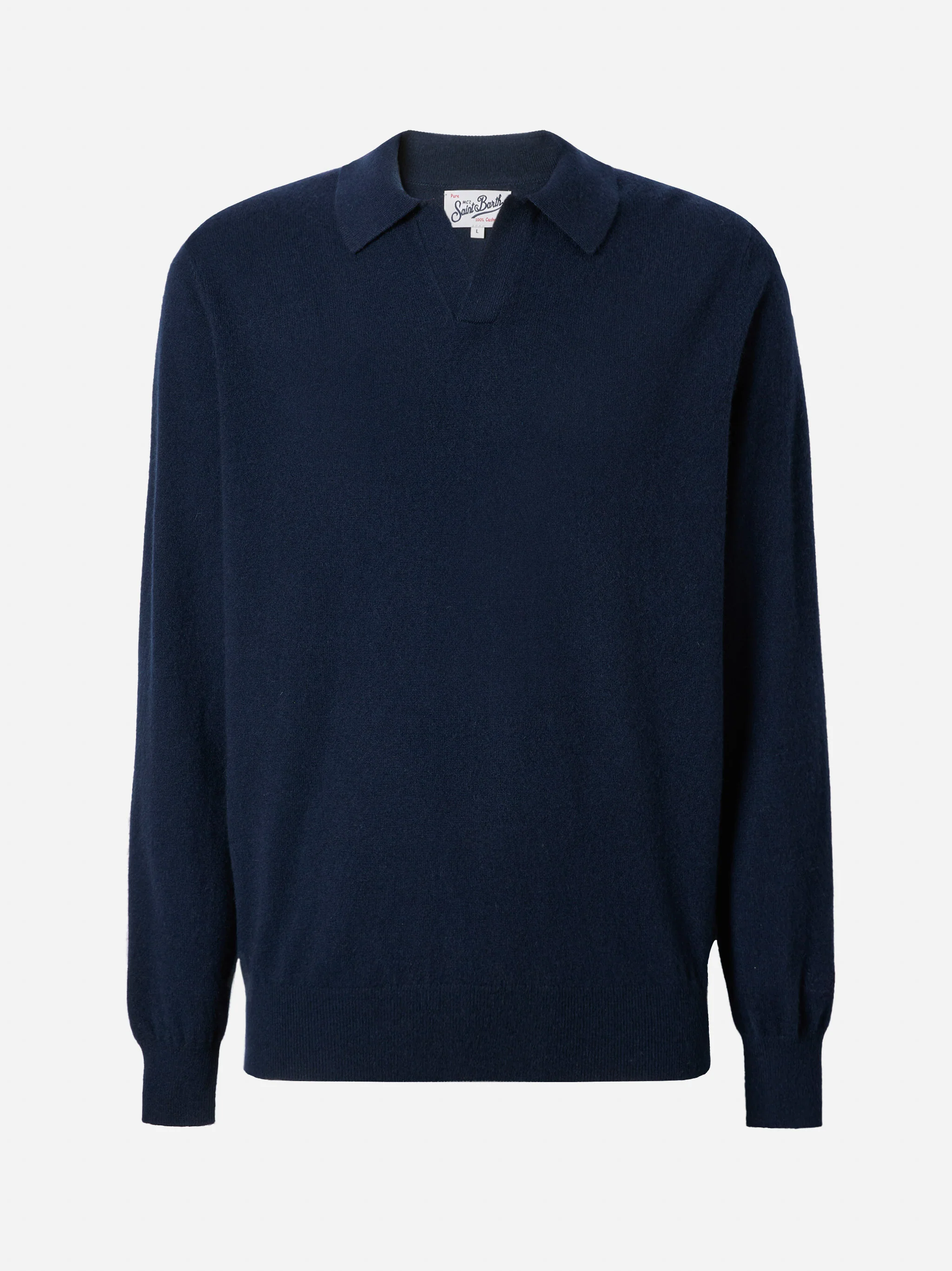 Covent cashmere knit polo in night blue - Image 5