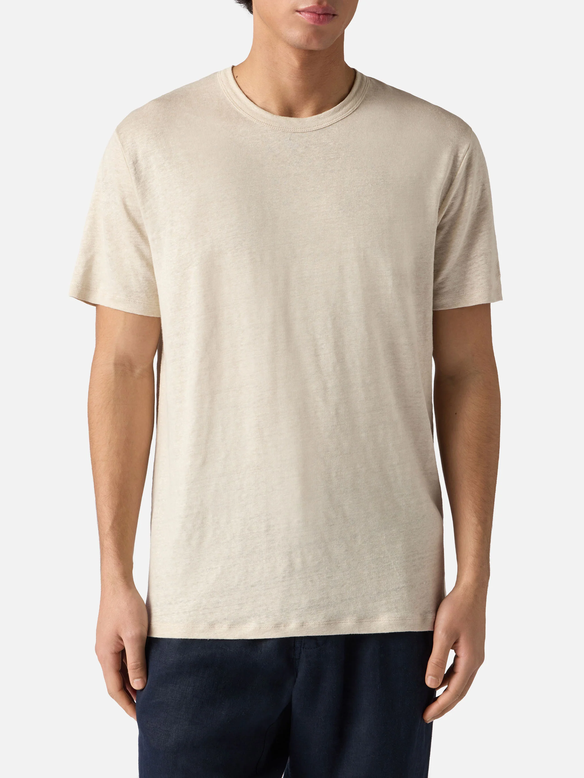 Cream Ecstasea pure linen t-shirt with logo embroidery - Image 2