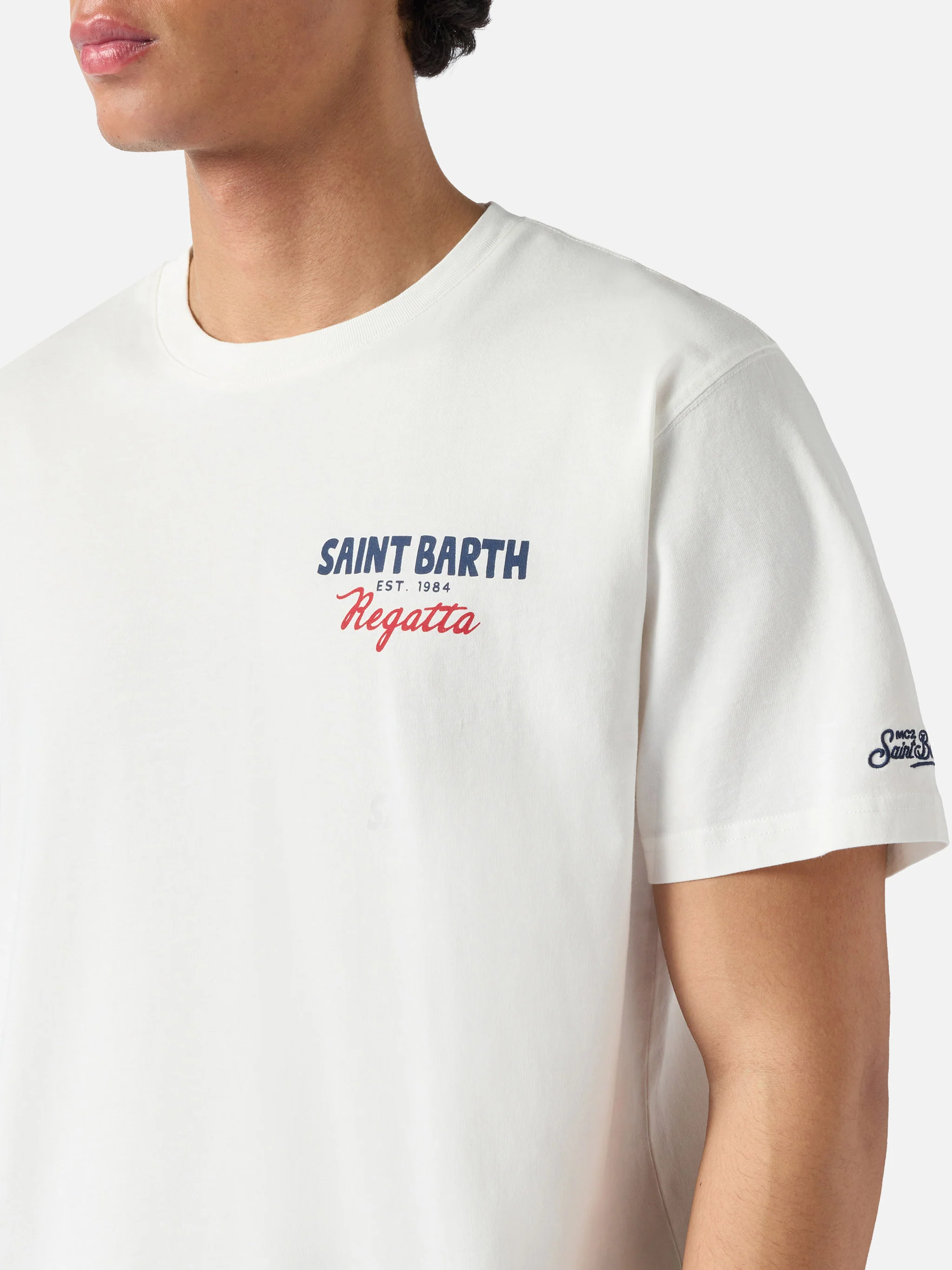 Cream Portland t-shirt with St. Barth Regatta print - Image 2