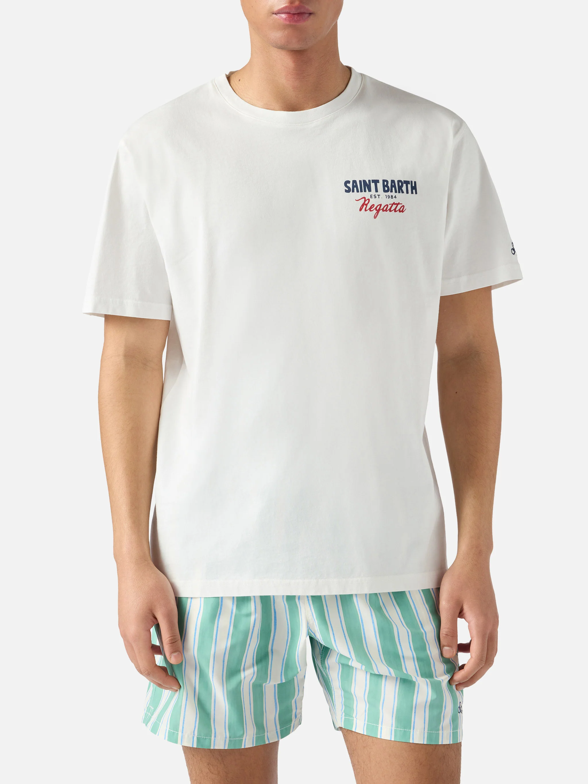 Cream Portland t-shirt with St. Barth Regatta print - Image 3