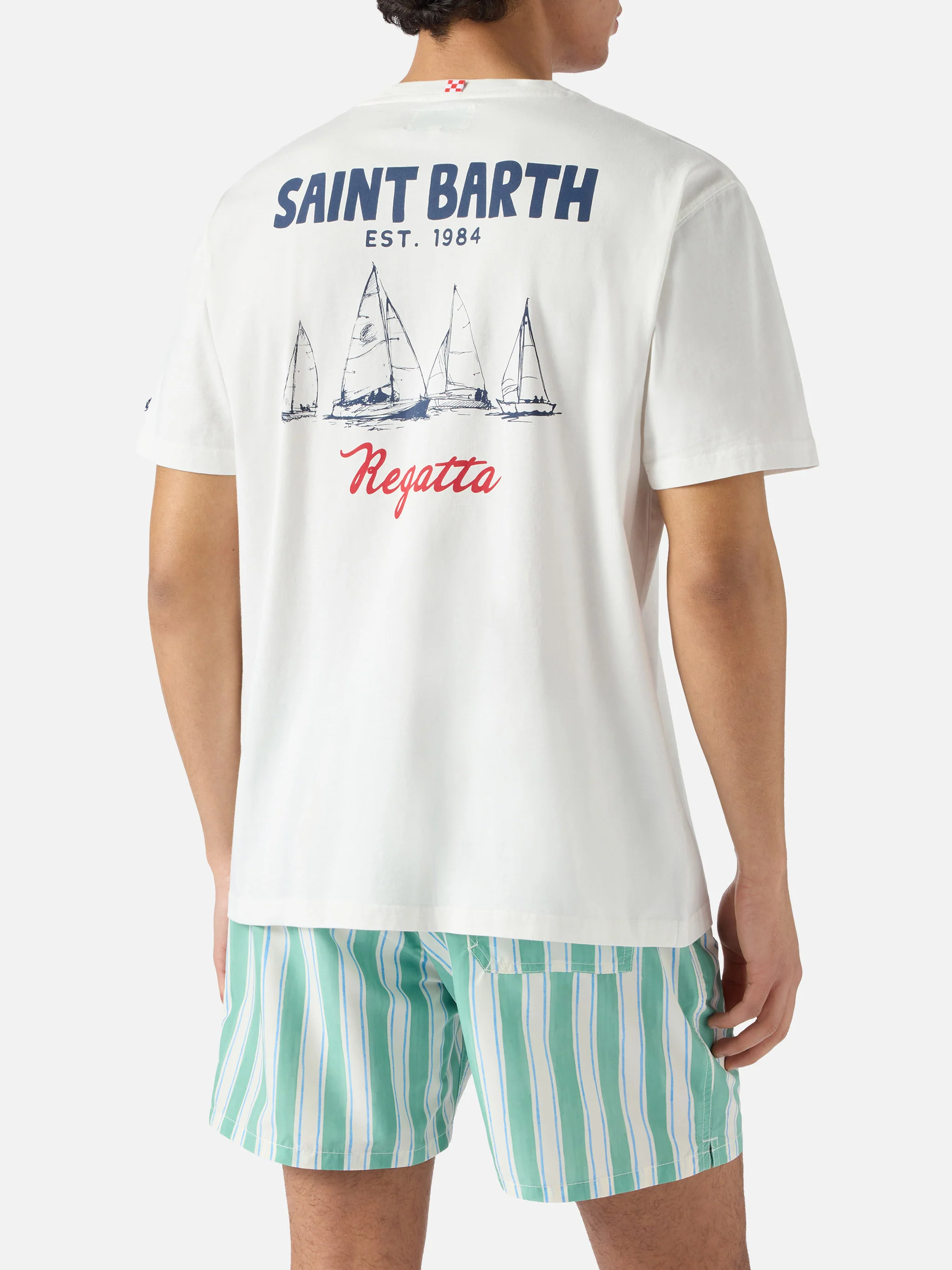 Cream Portland t-shirt with St. Barth Regatta print - Image 4