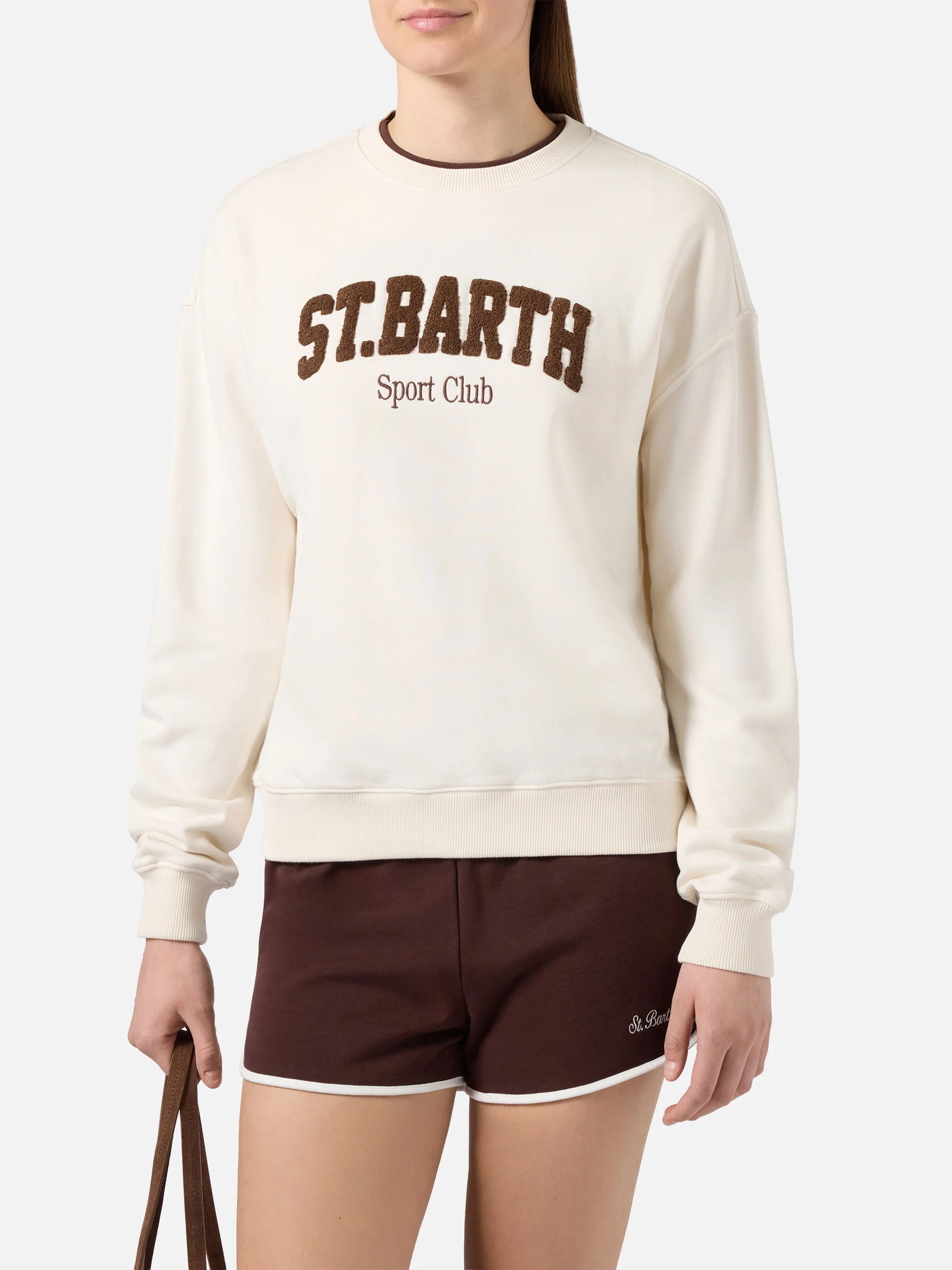 Cream Stardust sweatshirt with raised terry-effect logo and Sport Club embroidery - Image 2