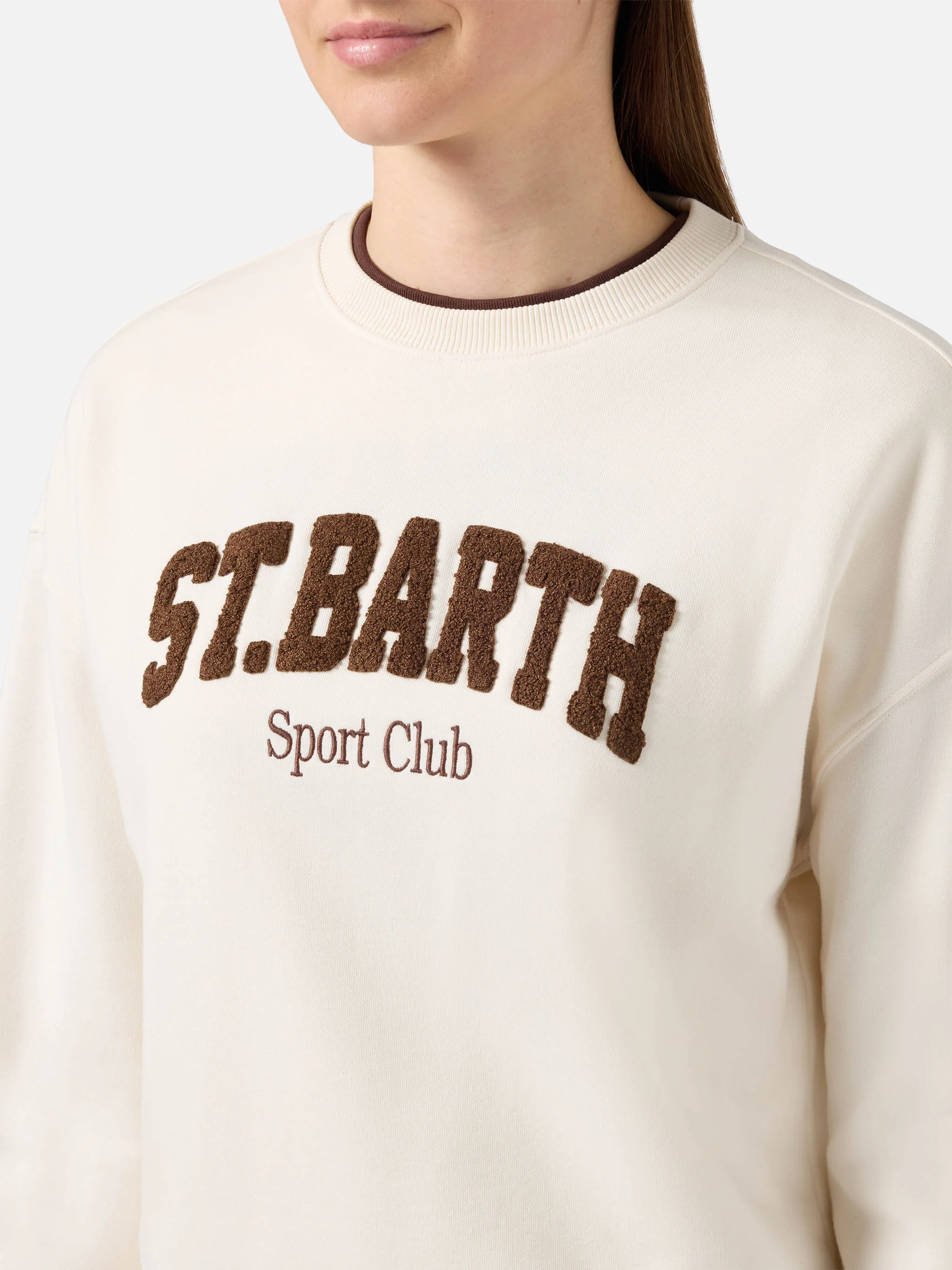 Cream Stardust sweatshirt with raised terry-effect logo and Sport Club embroidery - Image 3