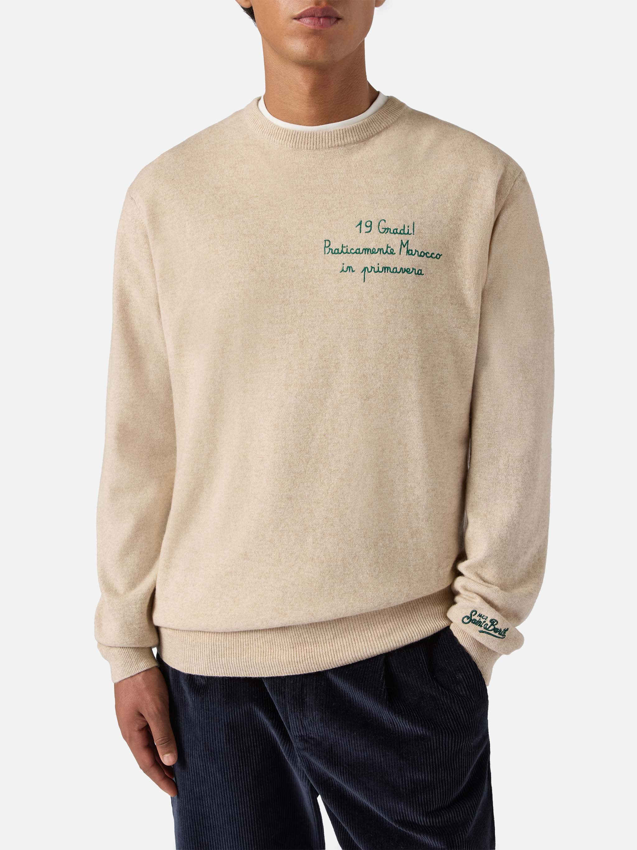 Crewneck sweater Heron Light with 19 gradi. Praticamente Marocco in primavera! embroidery | YUPPIES SPECIAL EDITION - Image 2