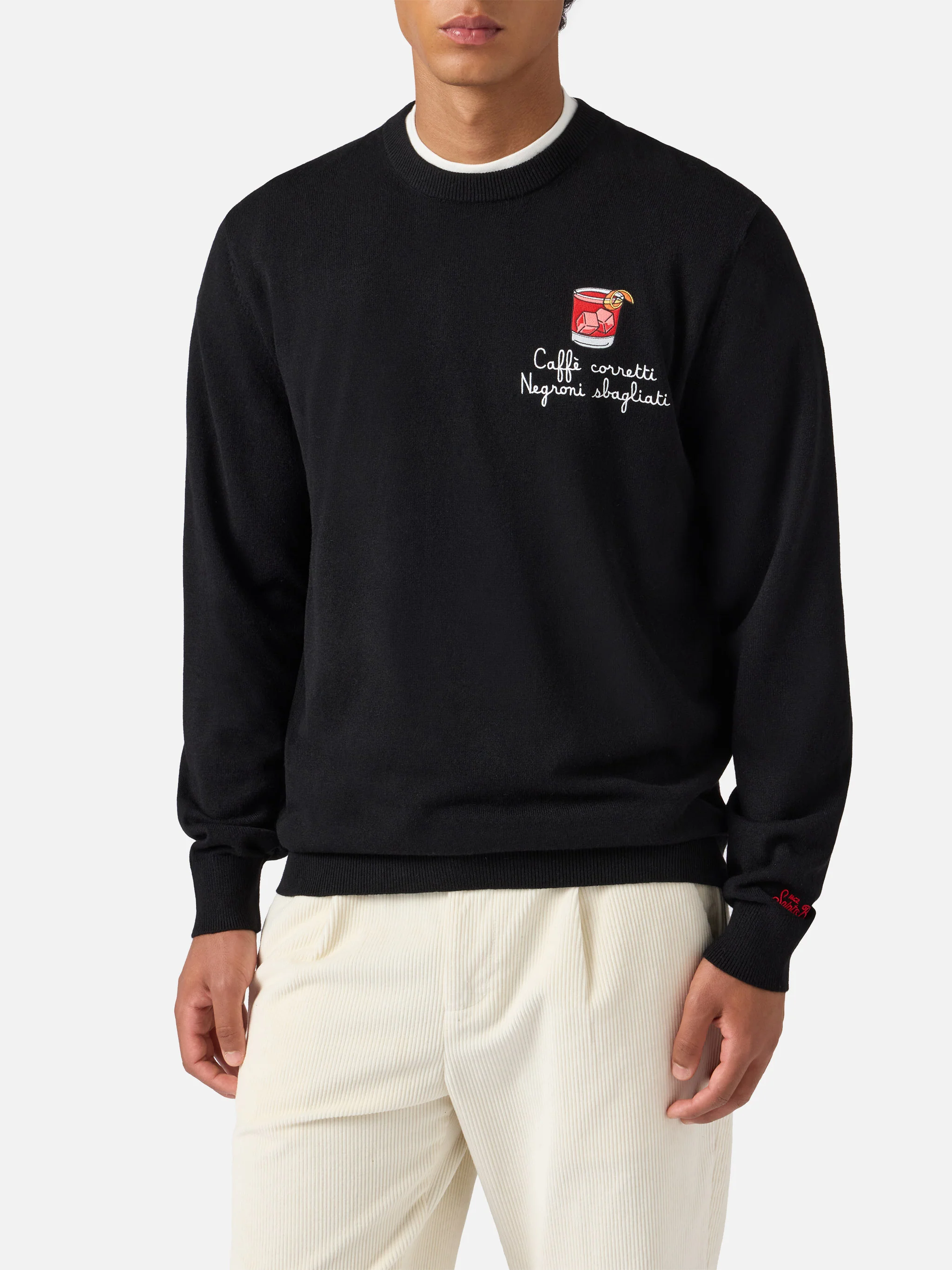 Crewneck sweater Heron Light with Caffè Corretti Negroni Sbagliati embroidery - Image 2