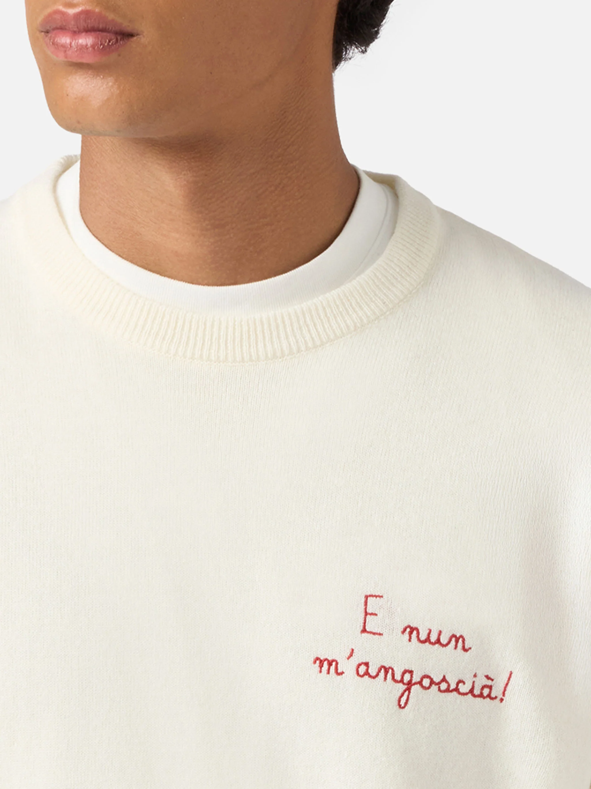 Crewneck Heron Light with E nun m'angoscià embroidery | VACANZE DI NATALE SPECIAL EDITION