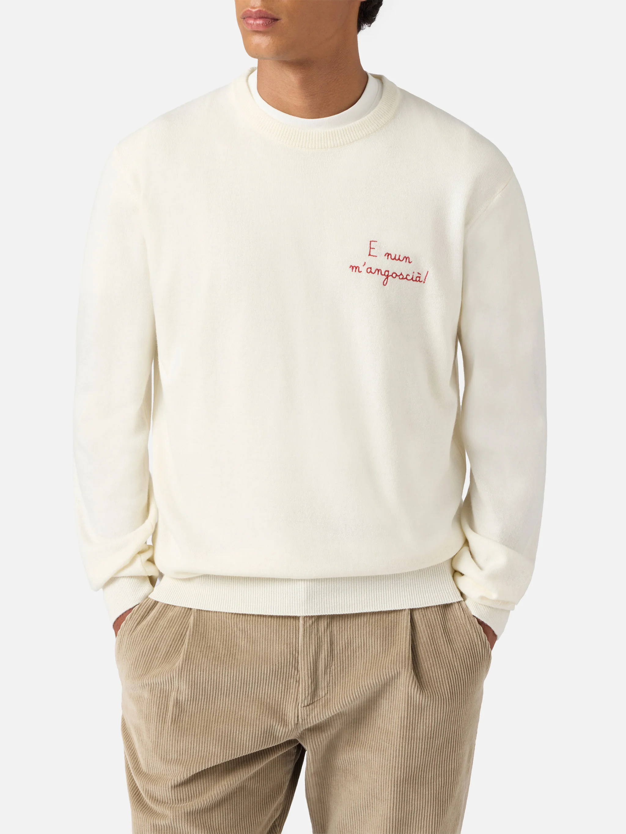 Crewneck Heron Light with E nun m'angoscià embroidery | VACANZE DI NATALE SPECIAL EDITION - Image 2