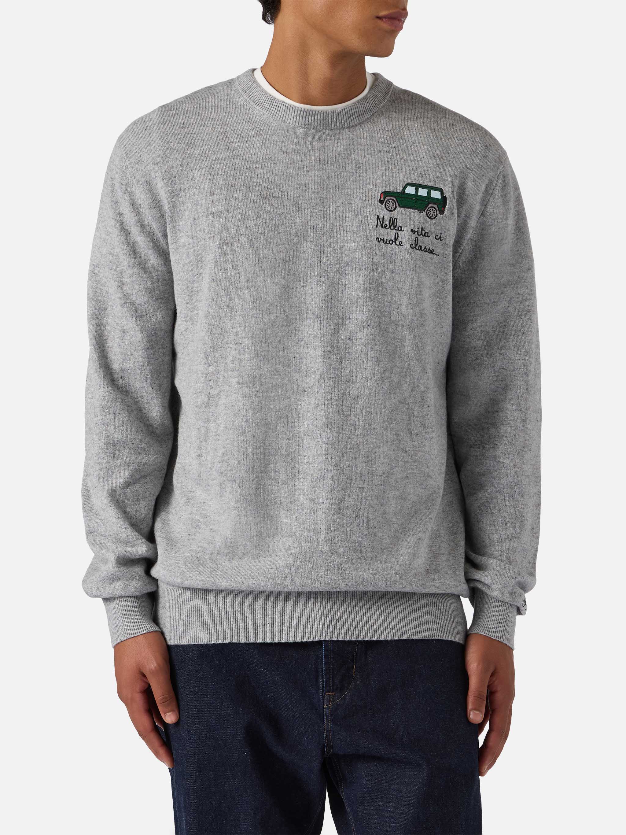 Crewneck sweater Heron Light with Nella vita ci vuole classe embroidery - Image 2