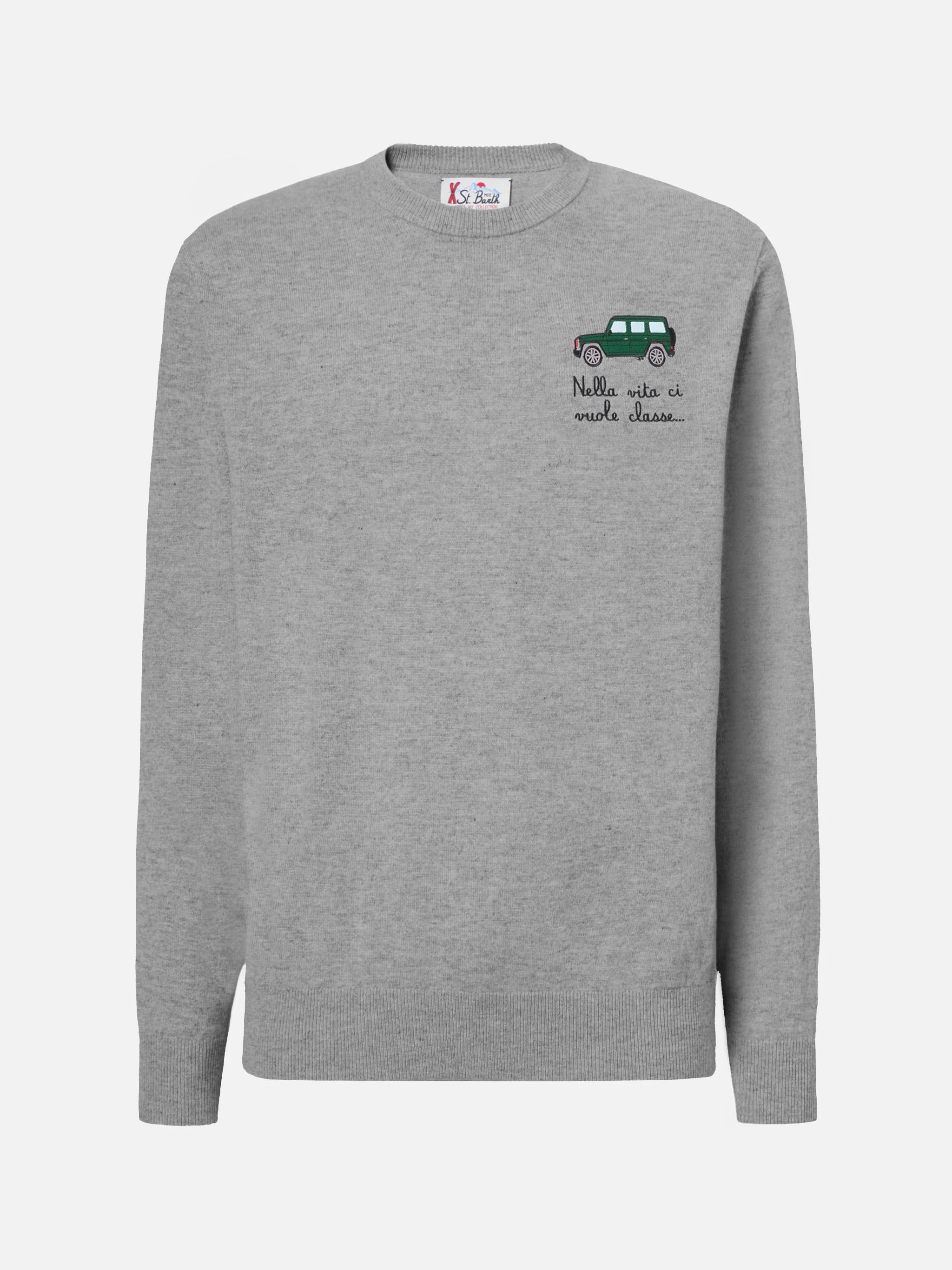 Crewneck sweater Heron Light with Nella vita ci vuole classe embroidery - Image 5