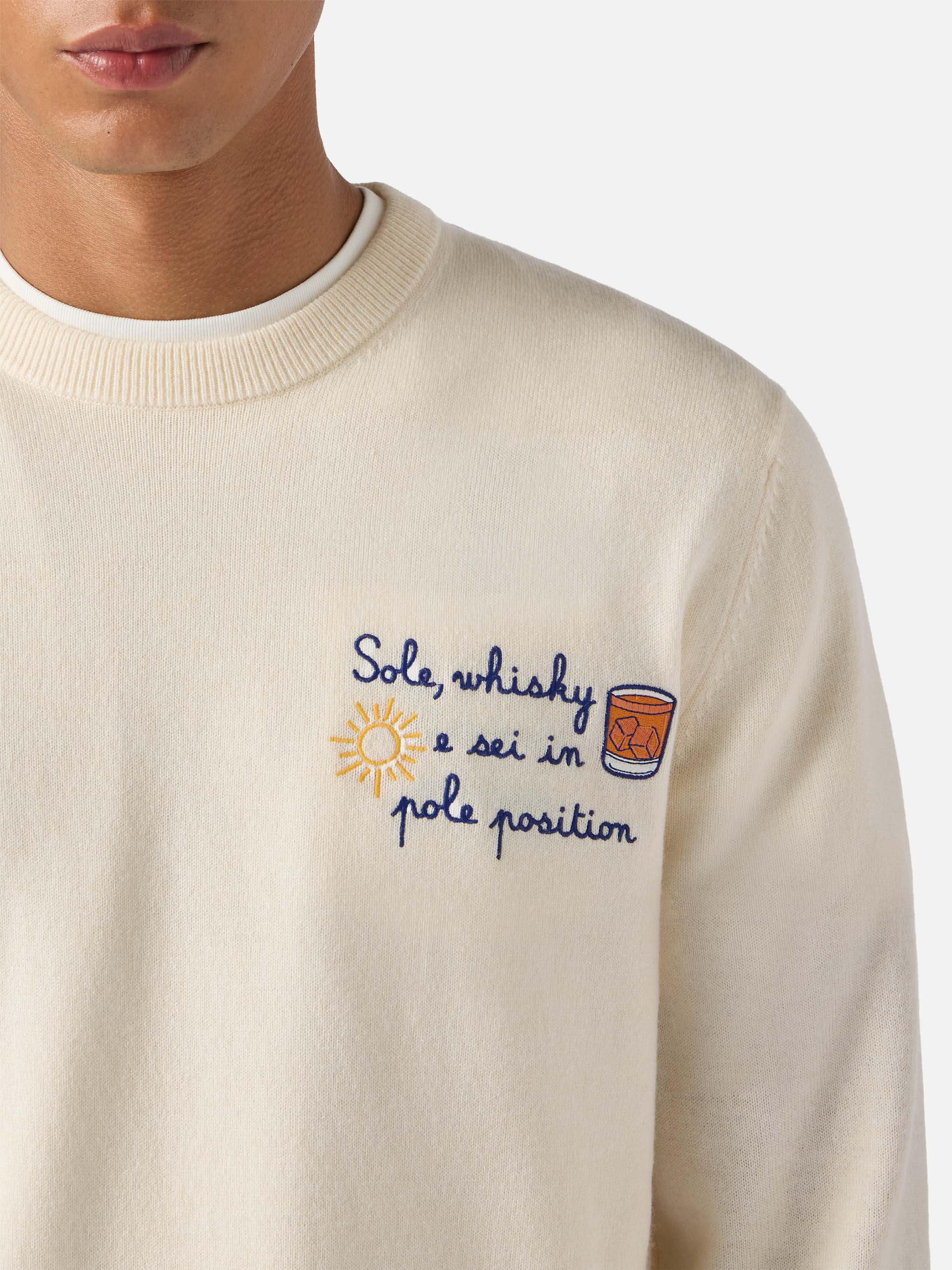 Crewneck Heron Light with Sole, whisky e sei in pole position! embroidery | VACANZE DI NATALE SPECIAL EDITION