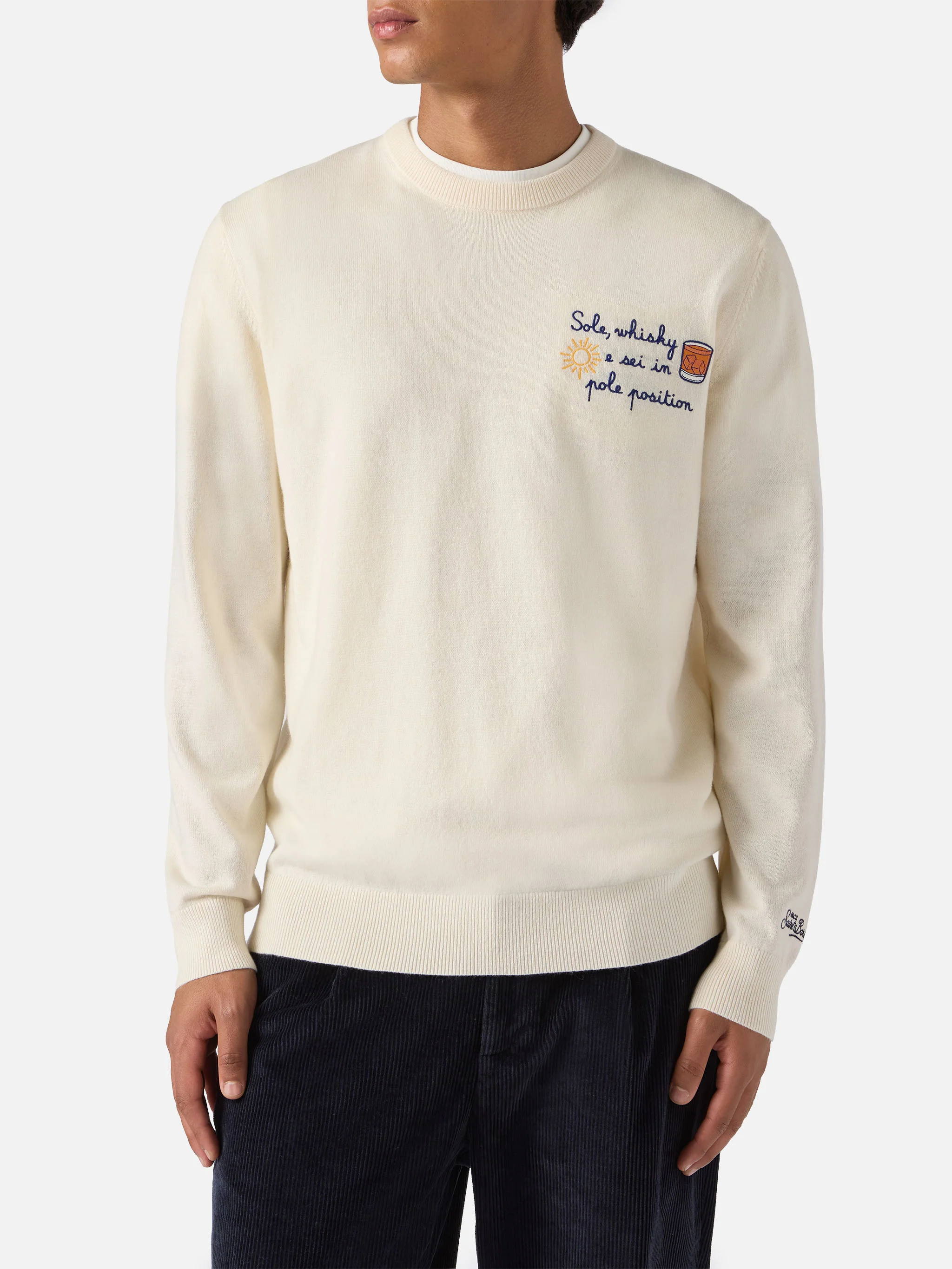 Crewneck Heron Light with Sole, whisky e sei in pole position! embroidery | VACANZE DI NATALE SPECIAL EDITION - Image 2