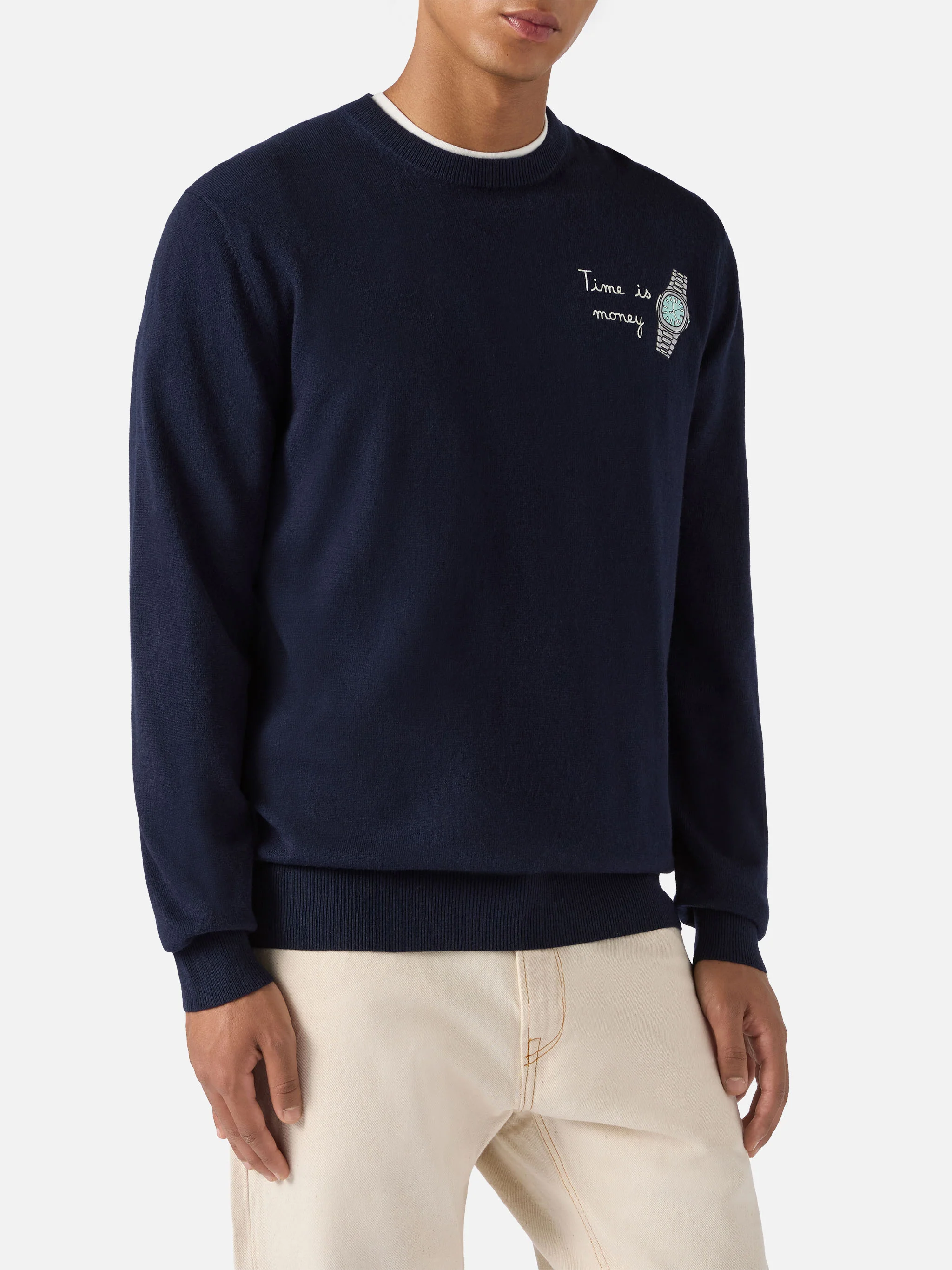 Crewneck sweater Heron Light with Time is Money clock embroidery - Image 2