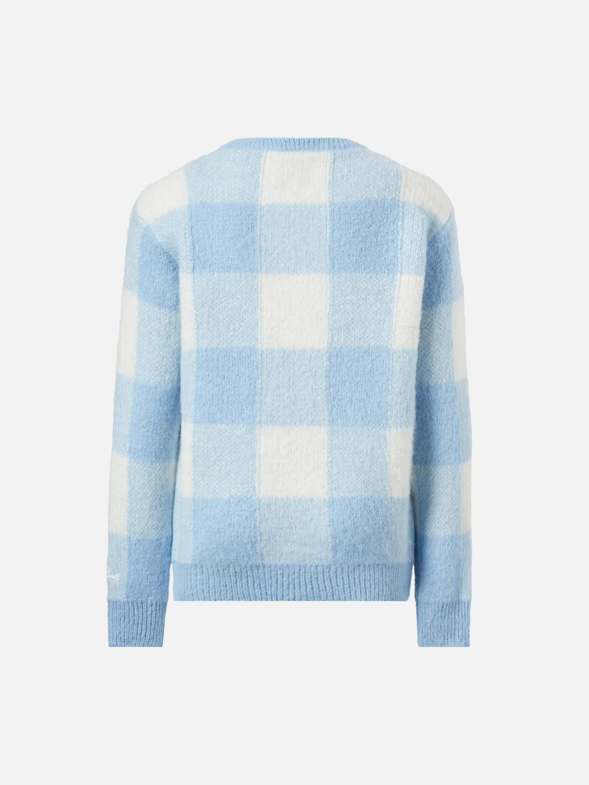 Crewneck sweater with check jacquard and Uff… che noi embroidery - Image 3