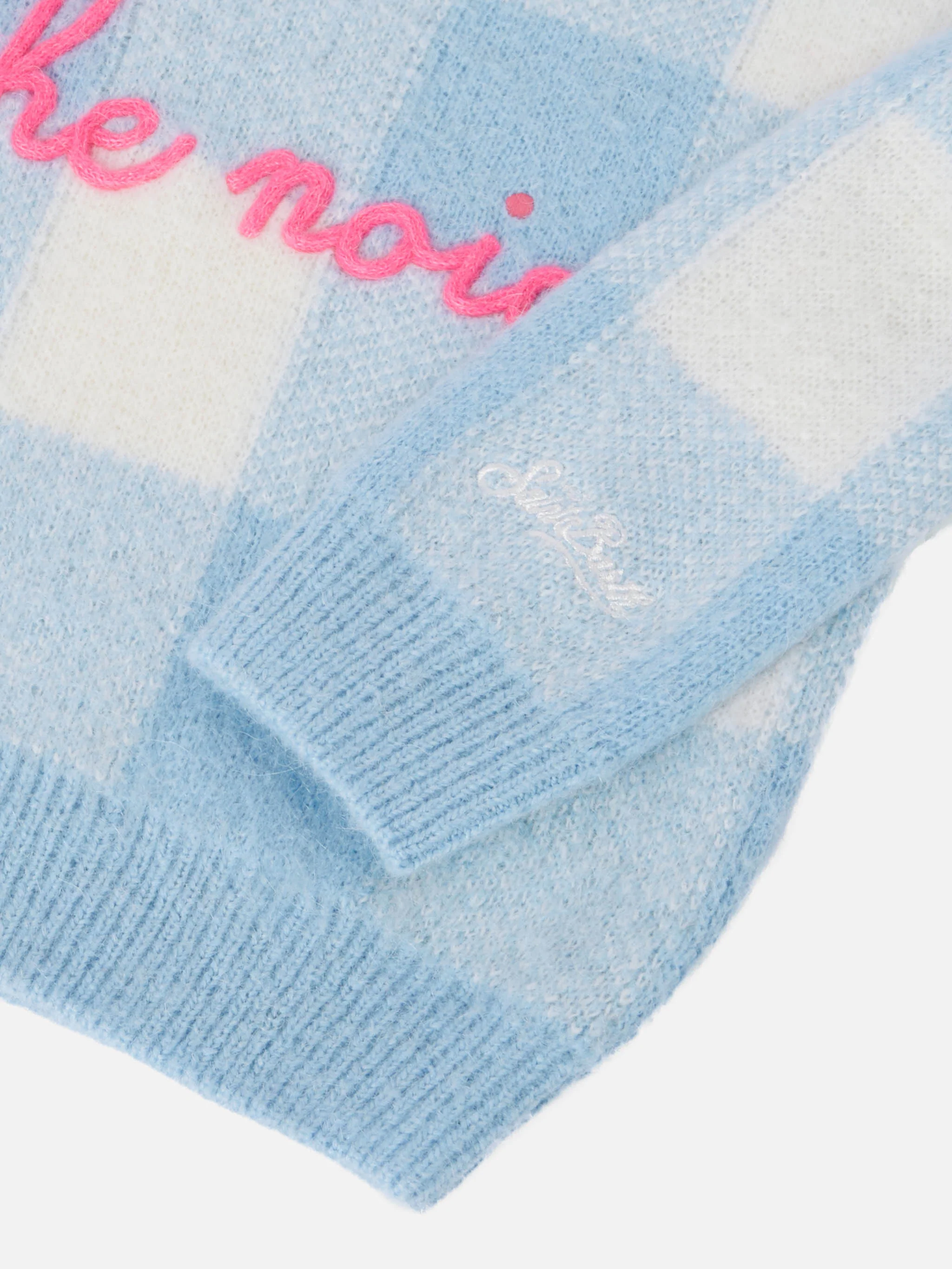 Crewneck sweater with check jacquard and Uff… che noi embroidery - Image 4