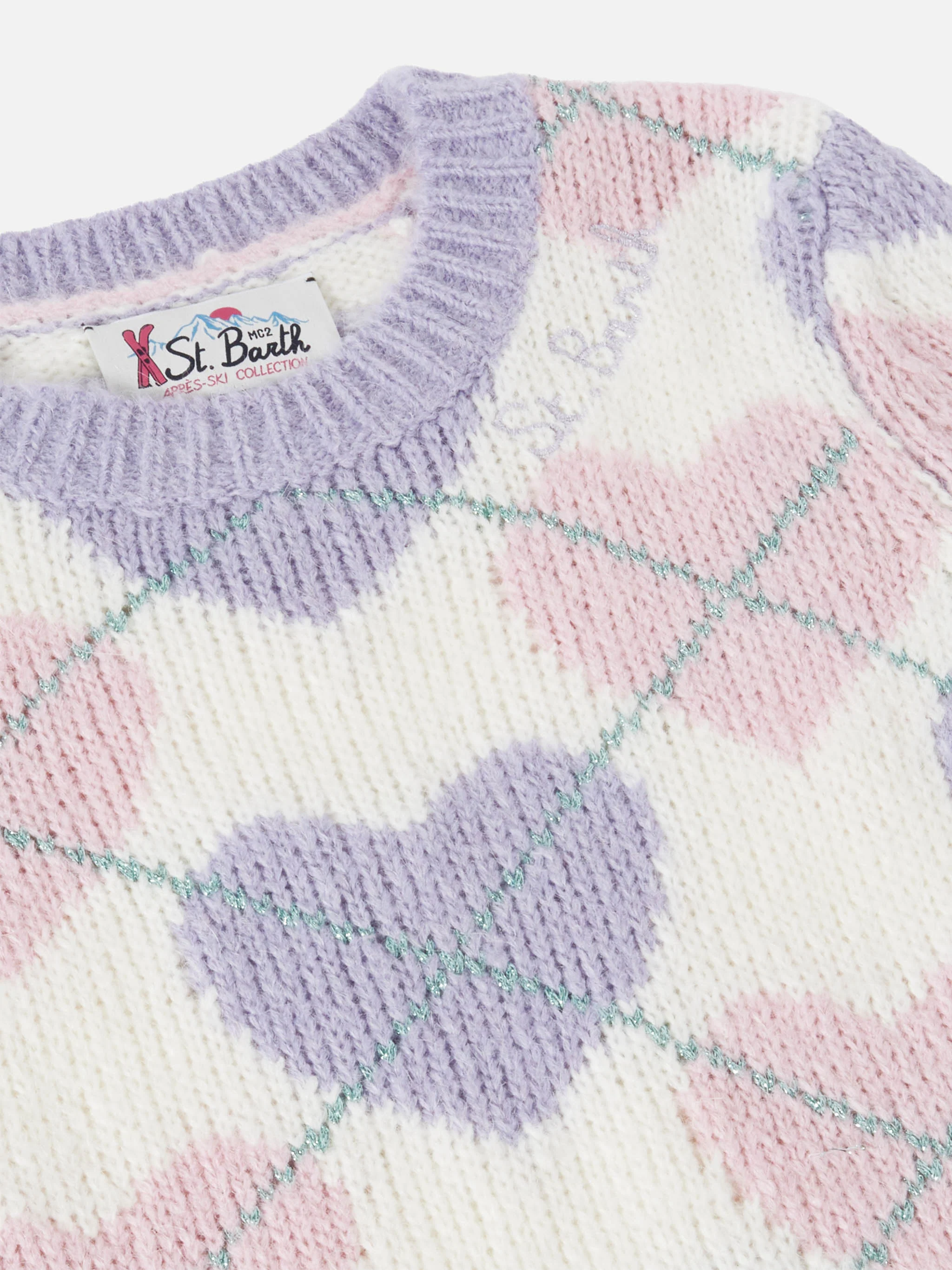 Crewneck sweater with heart argyle jacquard - Image 2
