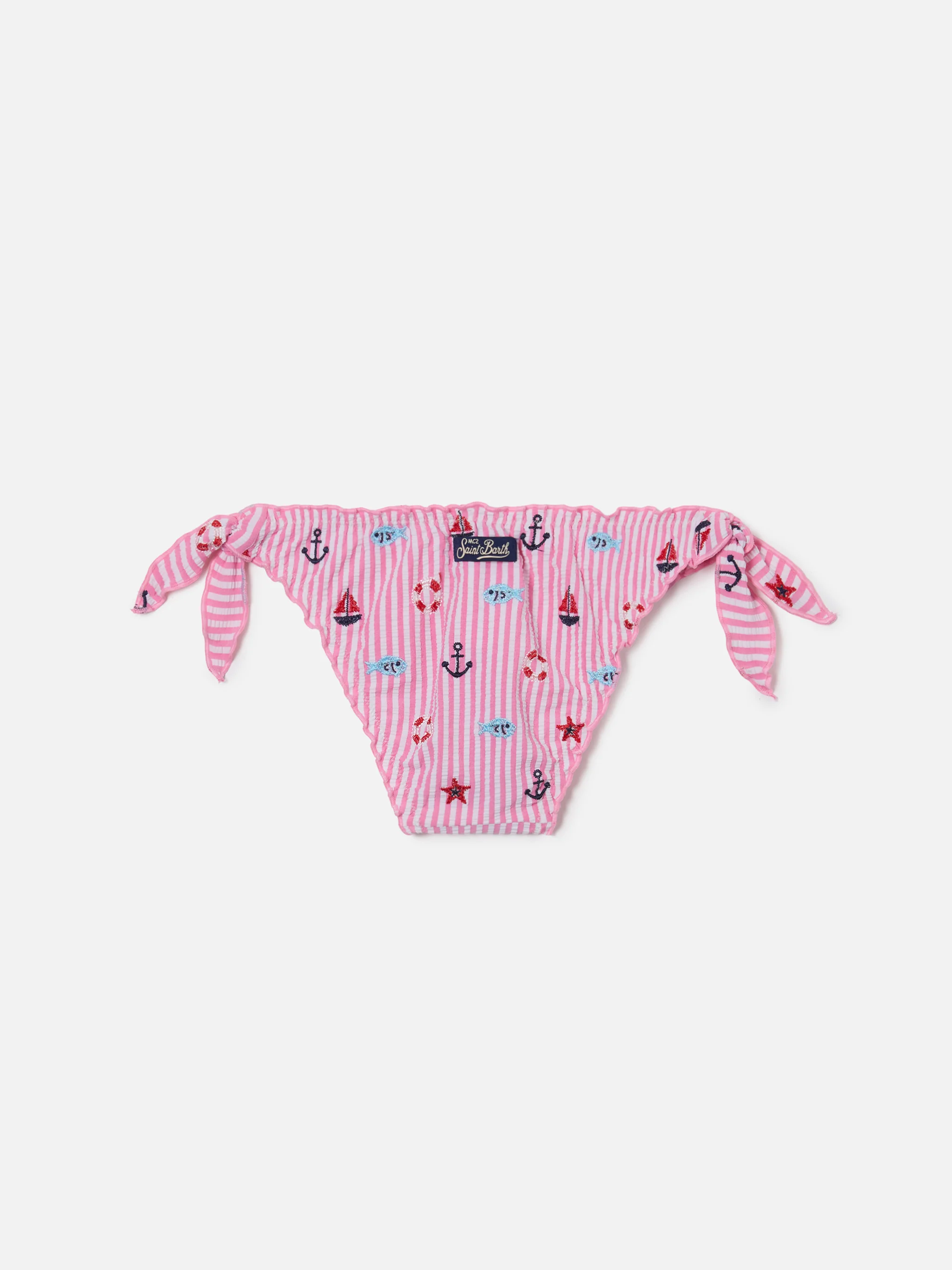 Cric pink striped seersucker swim briefs with marine embroidery - Image 2