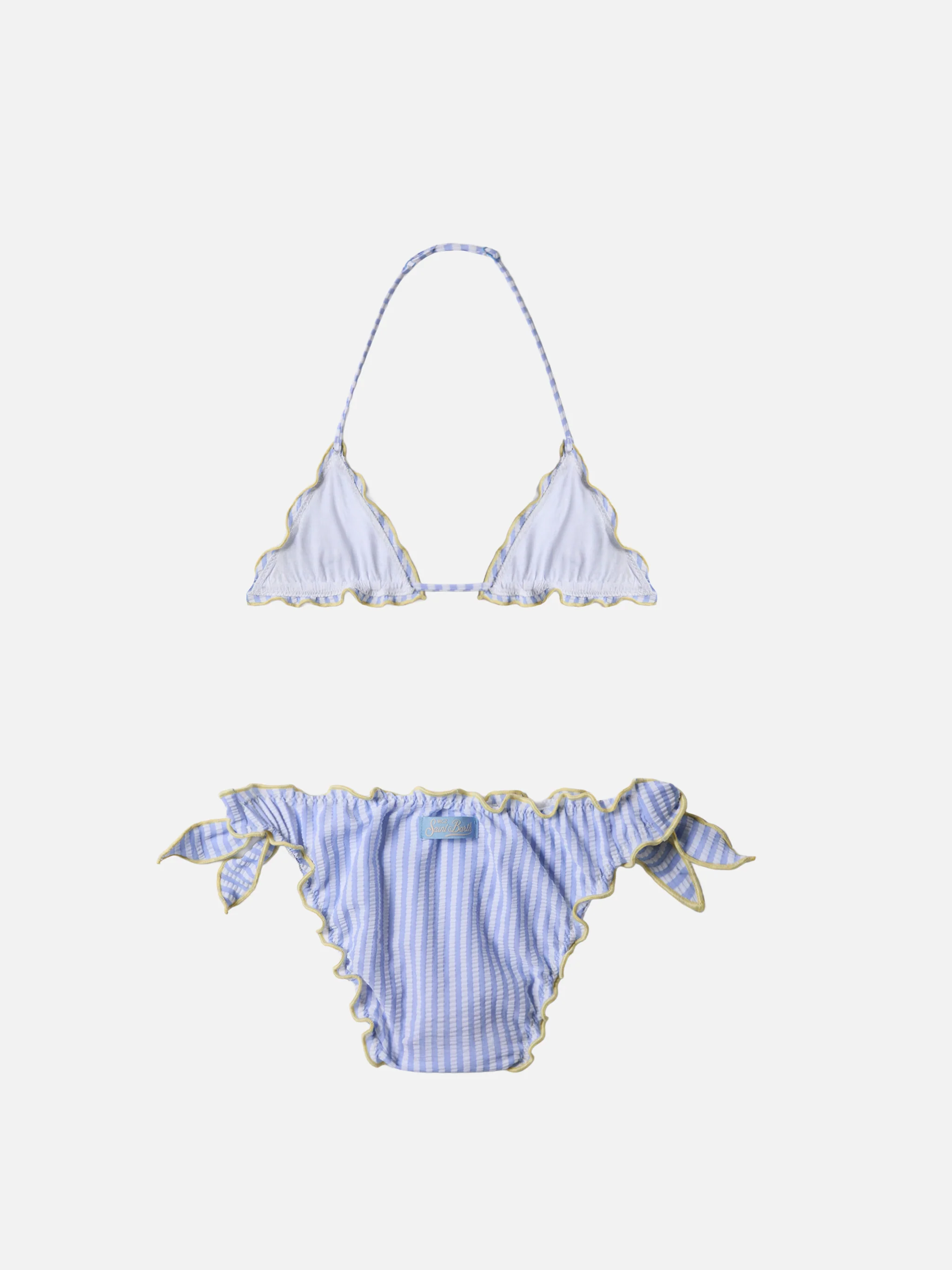 Cris light blue and yellow seersucker striped bikini with ruffled edges - Image 2